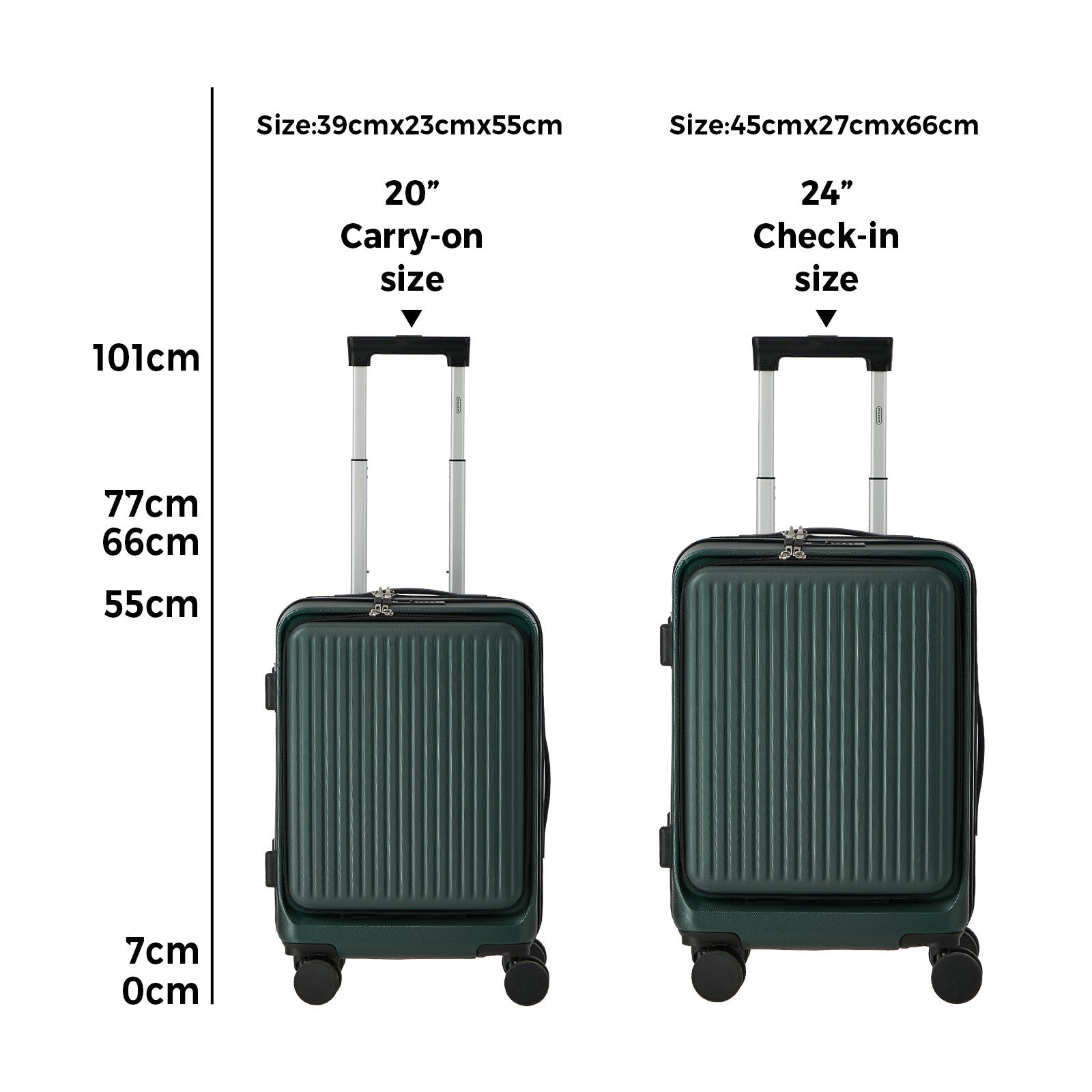 Mazam 2PCS Luggage Suitcase Trolley Set Front Opening TSA Lock Hard Case Green - Sunyee