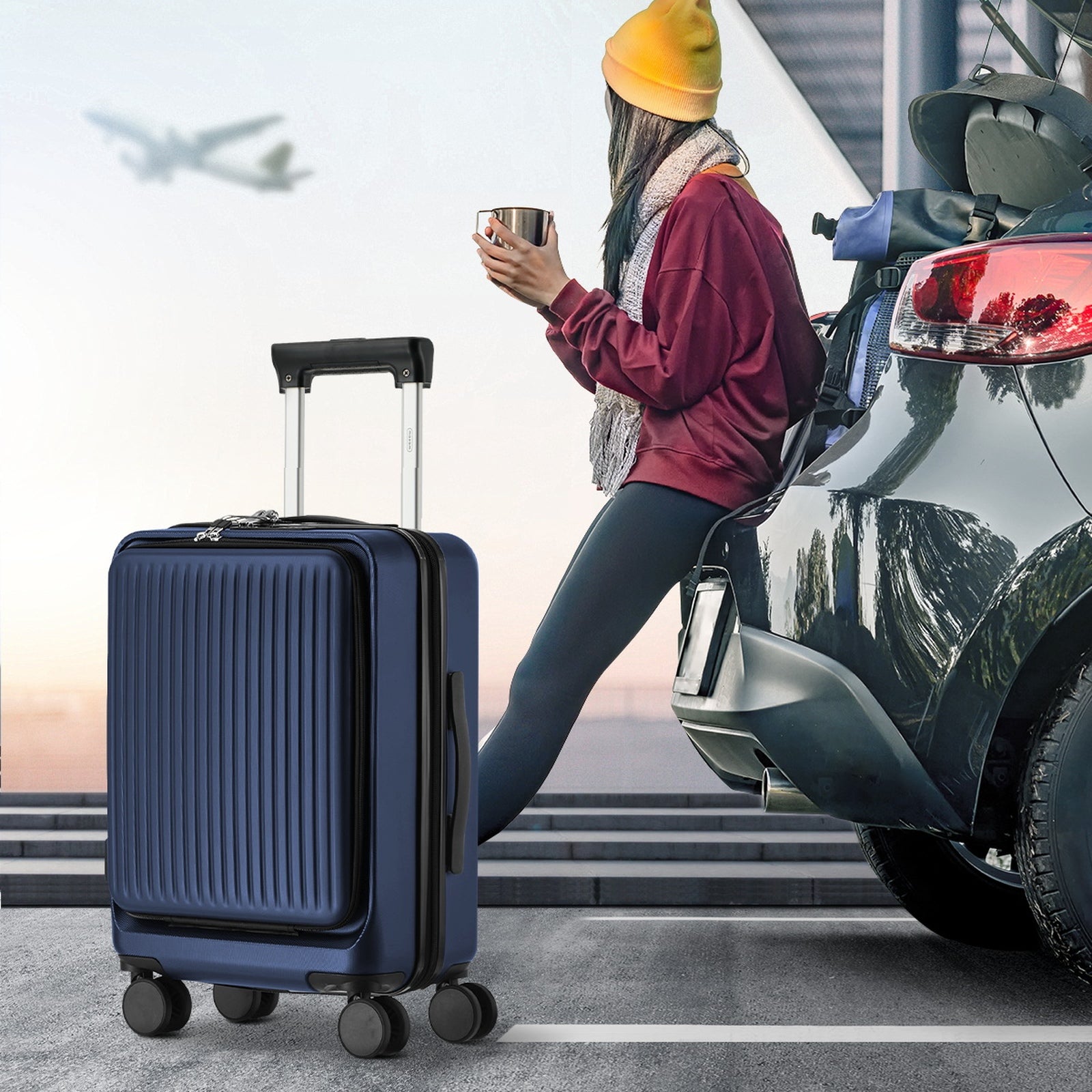 Mazam 24" Luggage Suitcase Front Opening Travel TSA Lock Storage Hard Case Navy - Sunyee