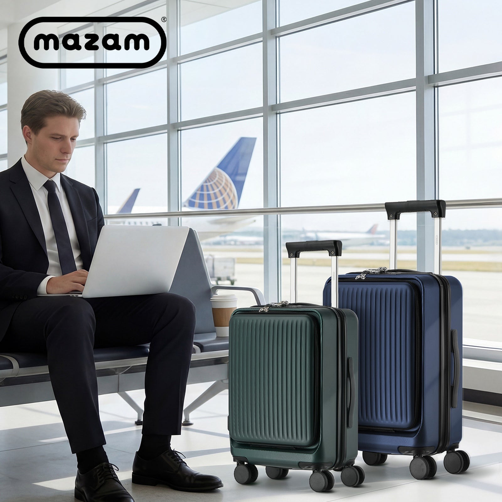 Mazam 20" 24" Luggage Suitcase Front Opening Carry On TSA Hard Case W/Cup Holder - Sunyee