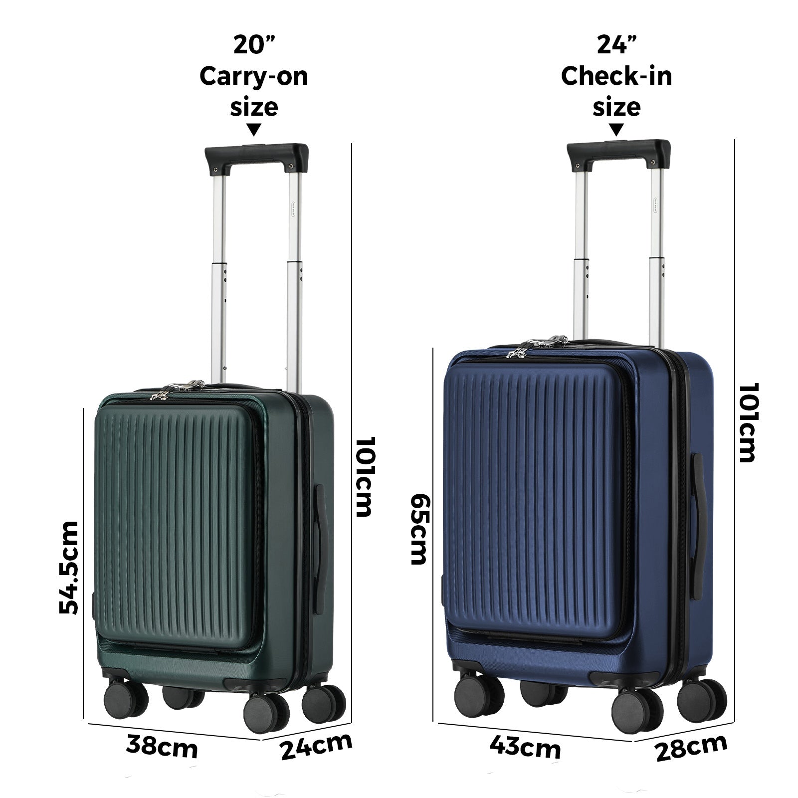 Mazam 20" 24" Luggage Suitcase Front Opening Carry On TSA Hard Case W/Cup Holder - Sunyee