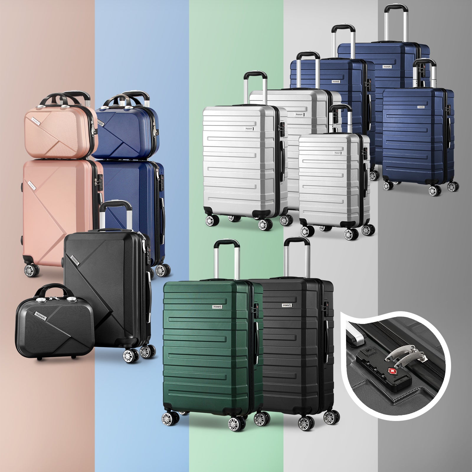 Mazam 1/2/3PCS Luggage Suitcase Trolley Set Travel TSA Lock Storage Hard Case - Sunyee