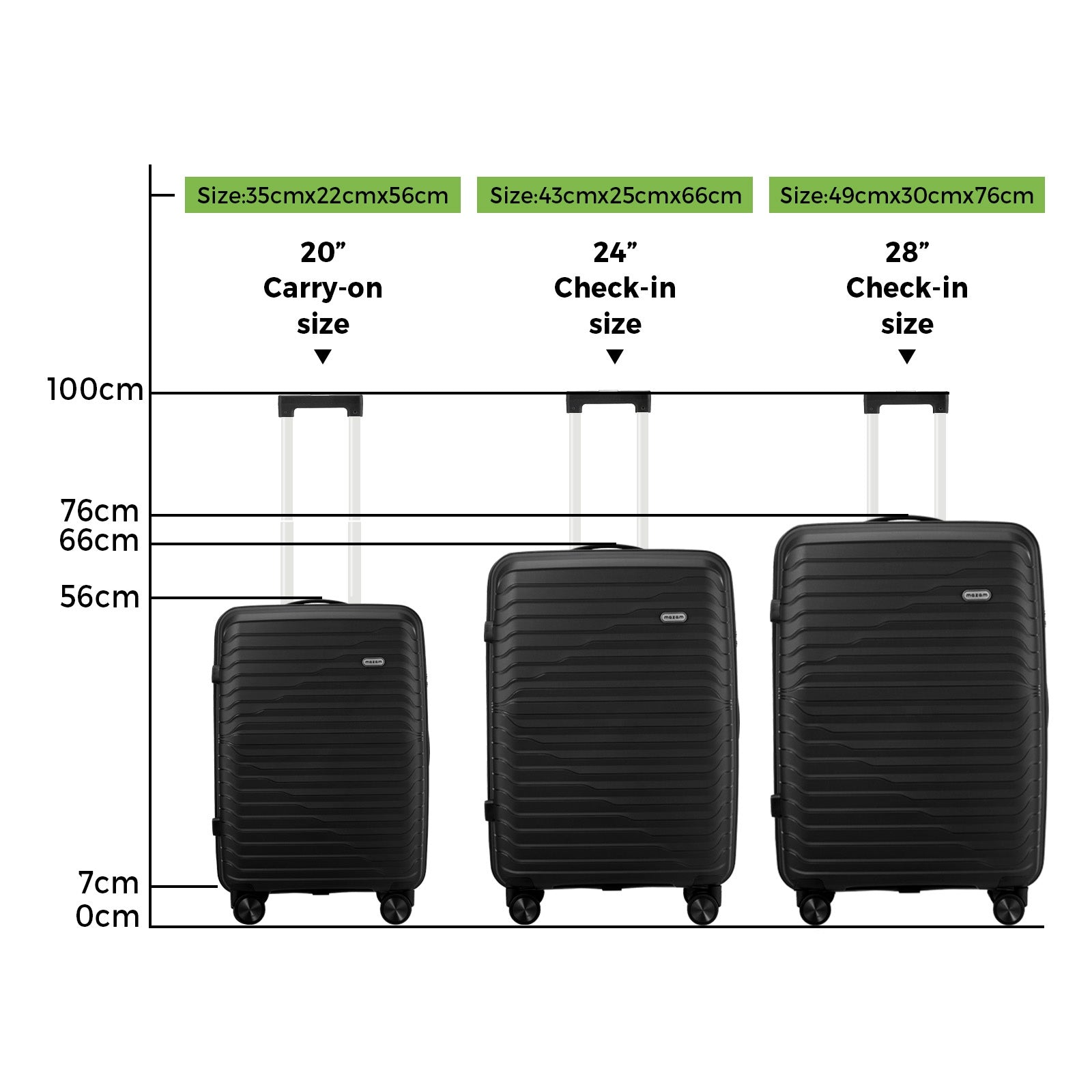 Mazam 3PCS Luggage Suitcase Trolley Set Travel TSA Lock Storage Black PP Case - Sunyee