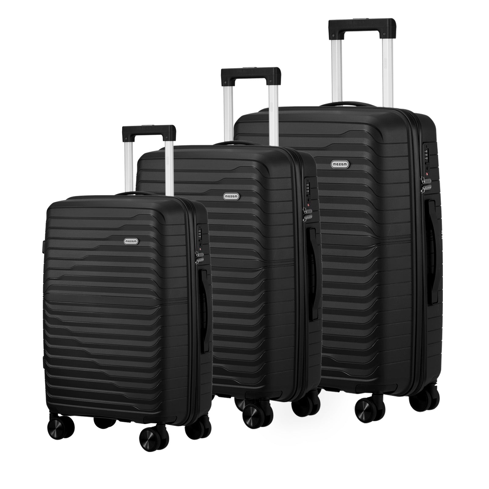 Mazam 3PCS Luggage Suitcase Trolley Set Travel TSA Lock Storage Black PP Case - Sunyee