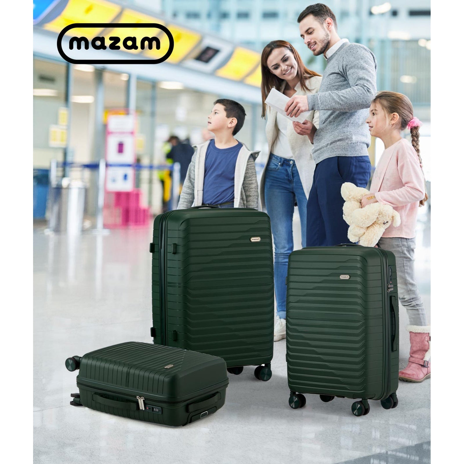 Mazam 3PCS Luggage Suitcase Trolley Set Travel TSA Lock Storage Green PP Case - Sunyee