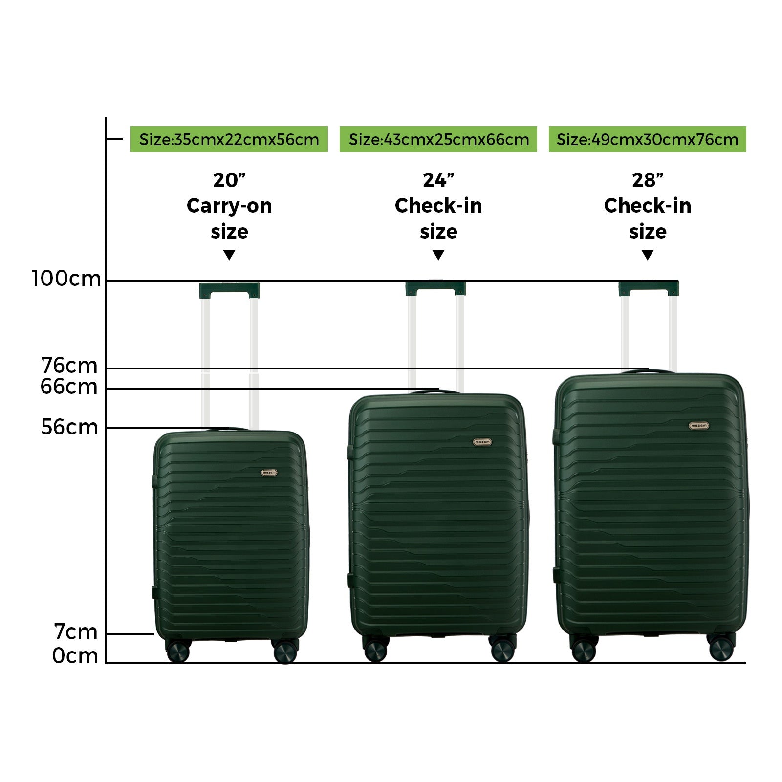 Mazam 3PCS Luggage Suitcase Trolley Set Travel TSA Lock Storage Green PP Case - Sunyee