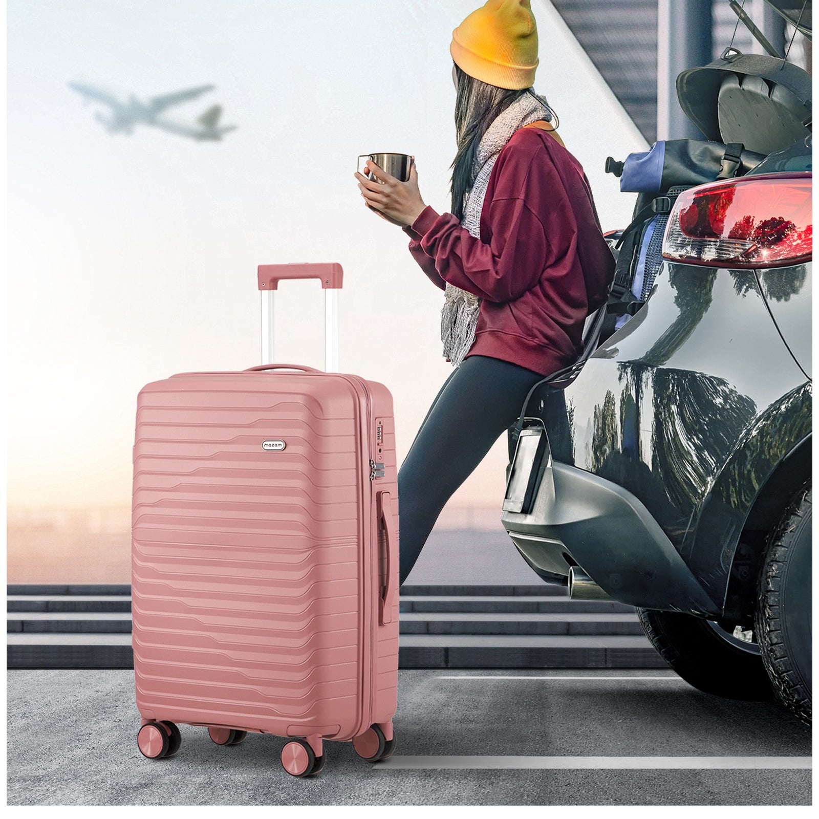 Mazam 3PCS Luggage Suitcase Trolley Set Travel TSA Lock Storage Pink PP Case - Sunyee