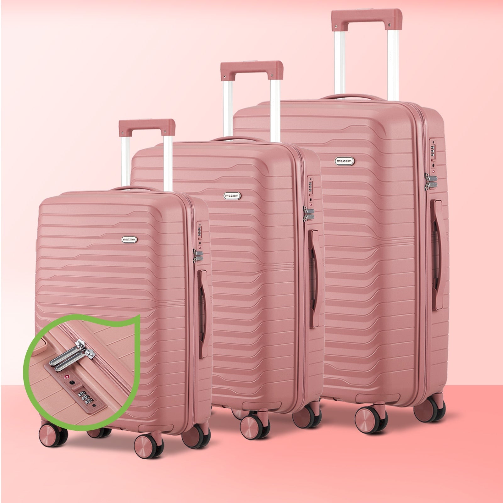 Mazam 3PCS Luggage Suitcase Trolley Set Travel TSA Lock Storage Pink PP Case - Sunyee