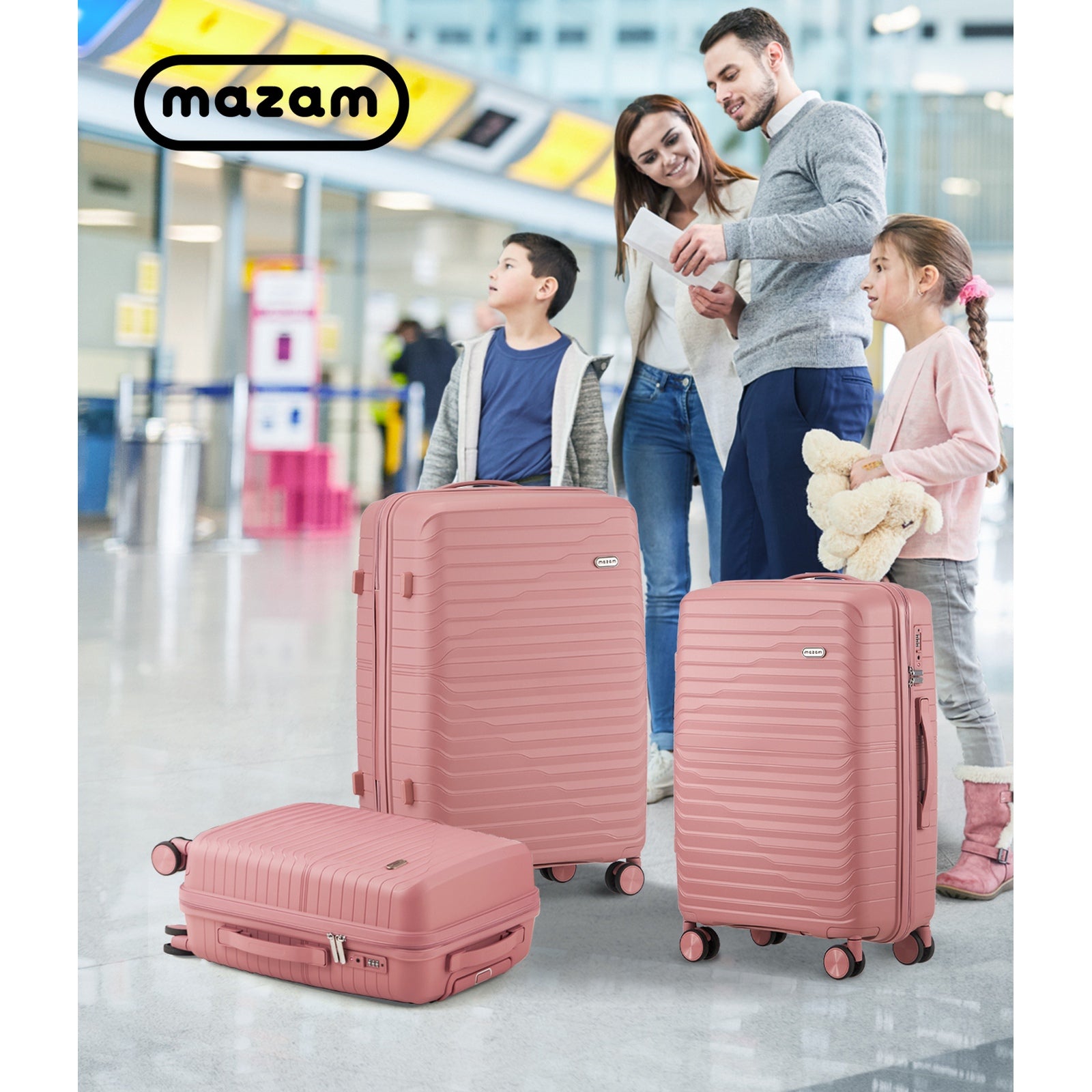 Mazam 3PCS Luggage Suitcase Trolley Set Travel TSA Lock Storage Pink PP Case - Sunyee