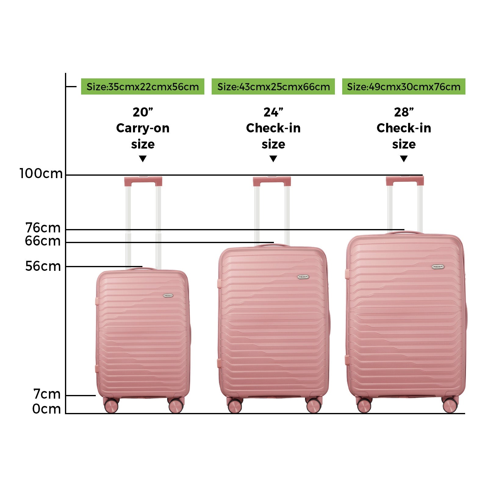 Mazam 3PCS Luggage Suitcase Trolley Set Travel TSA Lock Storage Pink PP Case - Sunyee