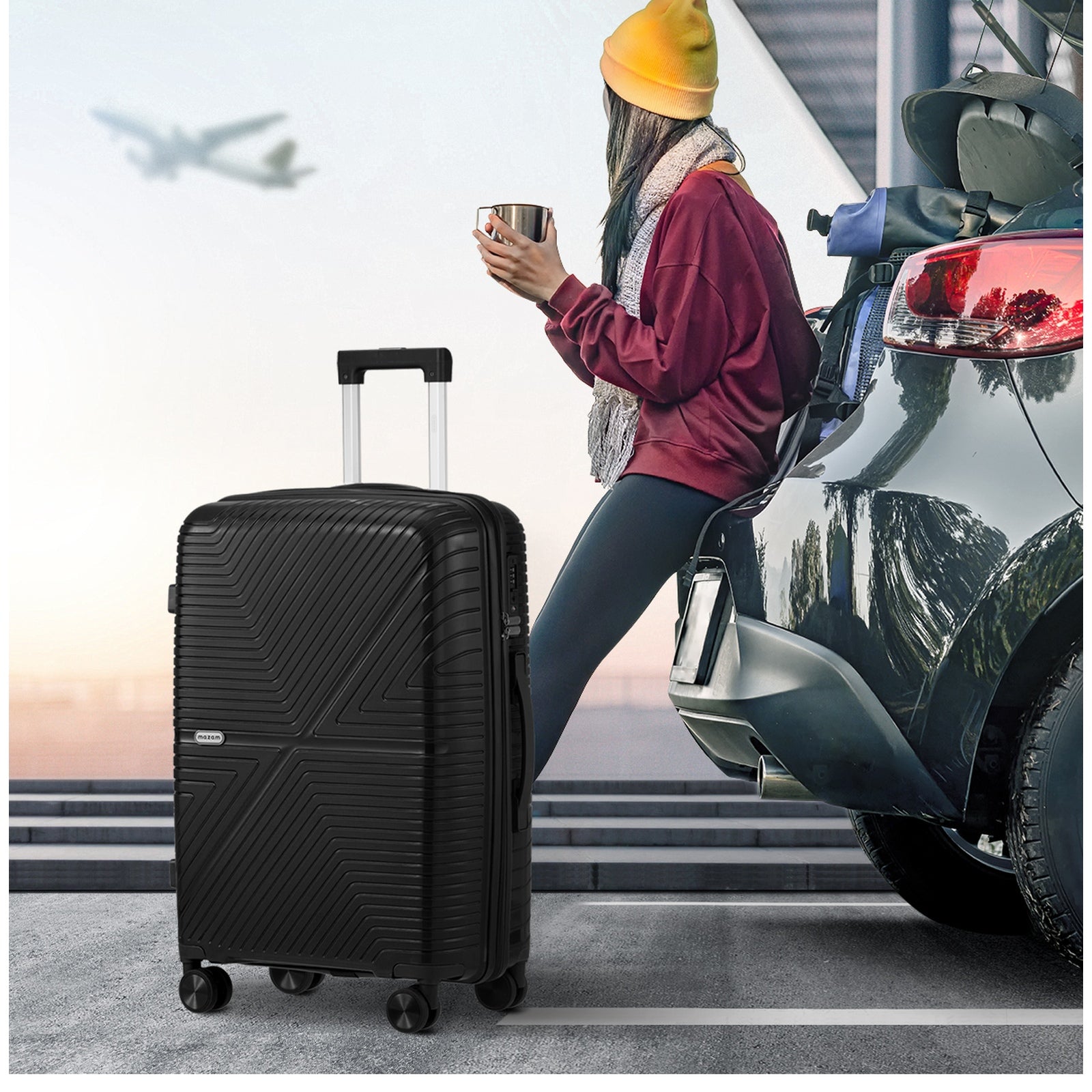 Mazam 3PCS Luggage Suitcase Trolley Set Travel Black PP Case TSA Lock Storage - Sunyee