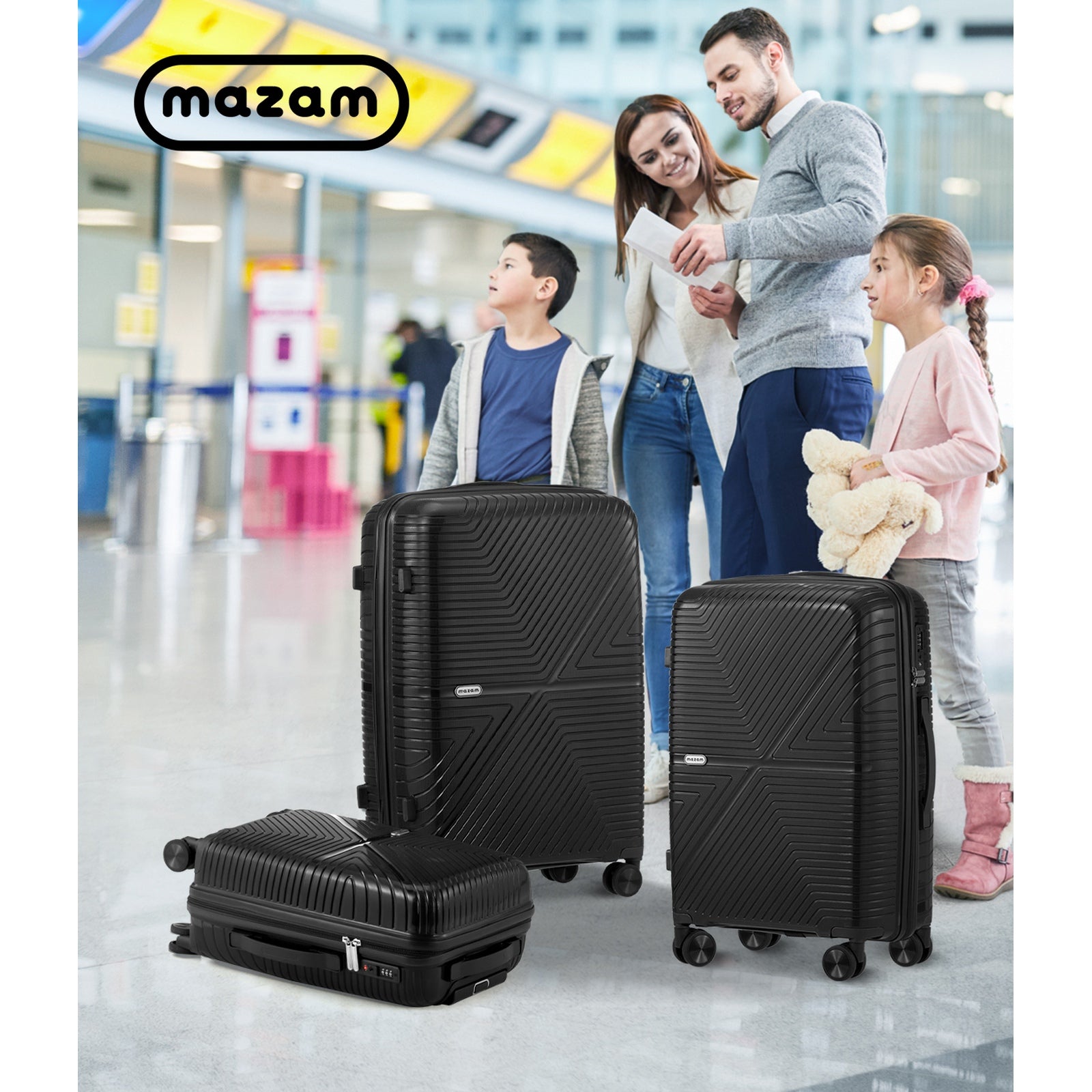 Mazam 3PCS Luggage Suitcase Trolley Set Travel Black PP Case TSA Lock Storage - Sunyee