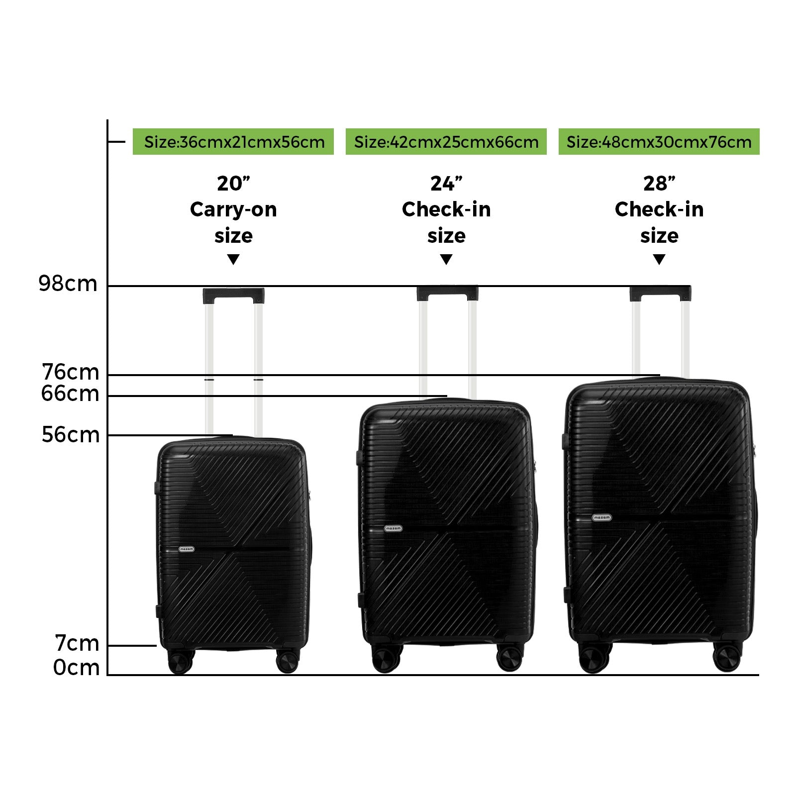 Mazam 3PCS Luggage Suitcase Trolley Set Travel Black PP Case TSA Lock Storage - Sunyee