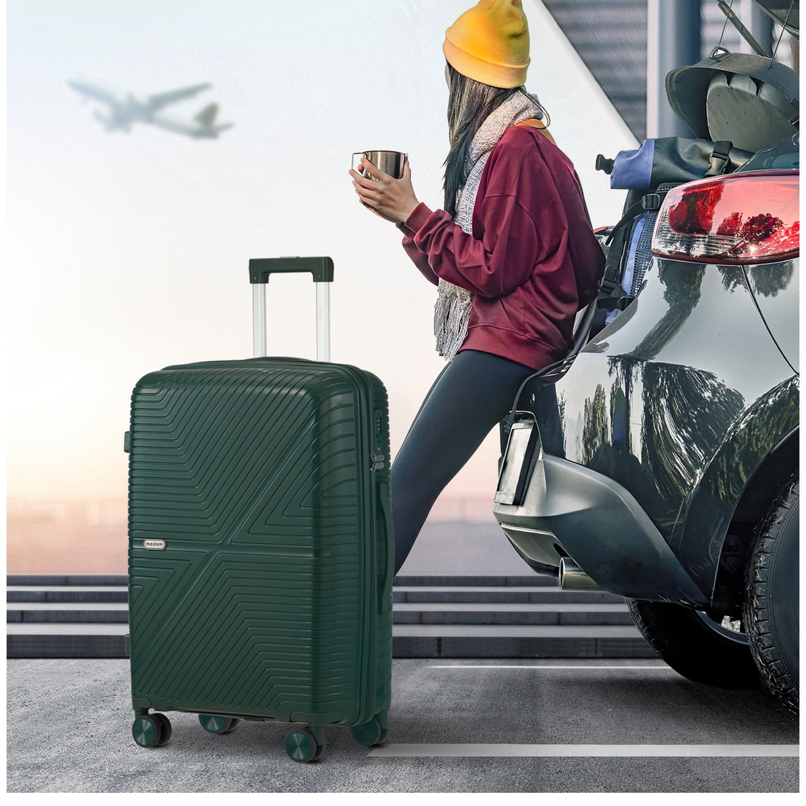 Mazam 3PCS Luggage Suitcase Trolley Set Travel Green PP Case TSA Lock Storage - Sunyee