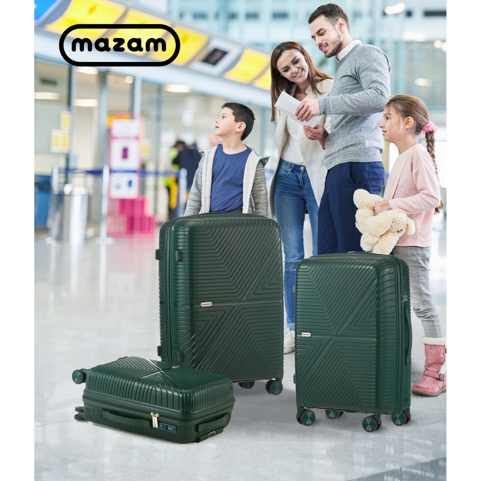 Mazam 3PCS Luggage Suitcase Trolley Set Travel Green PP Case TSA Lock Storage - Sunyee