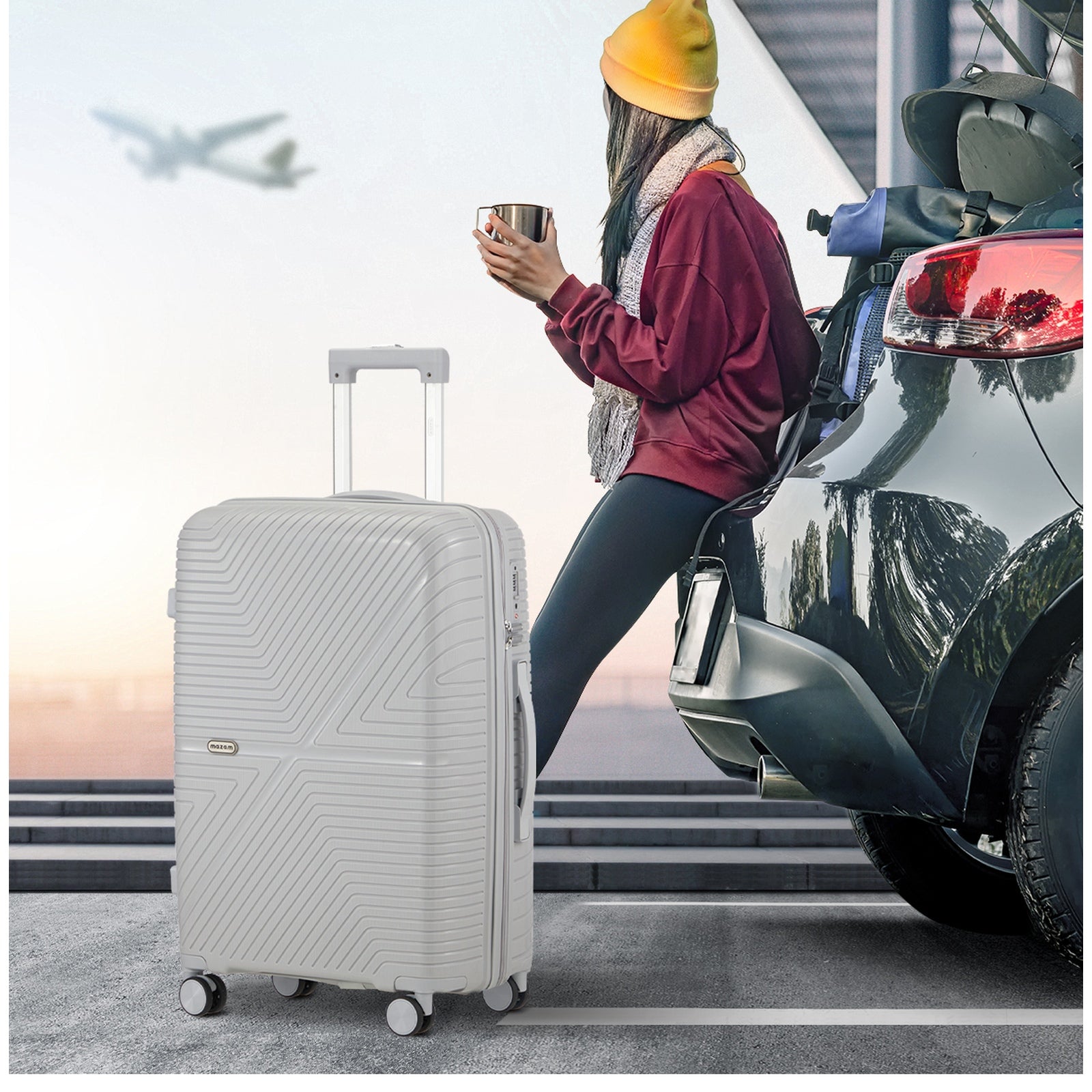 Mazam 3PCS Luggage Suitcase Trolley Set Travel Grey PP Case TSA Lock Storage - Sunyee