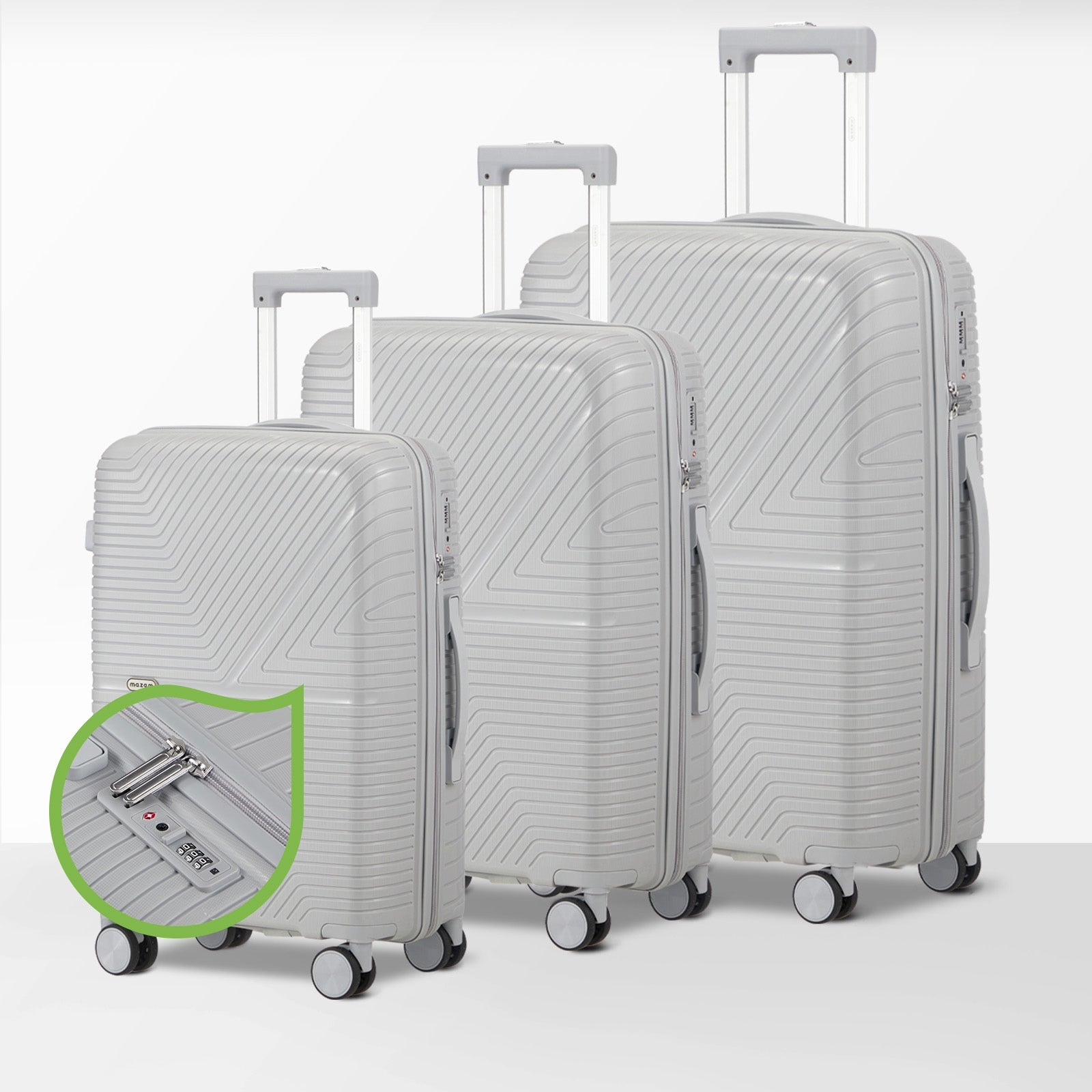 Mazam 3PCS Luggage Suitcase Trolley Set Travel Grey PP Case TSA Lock Storage - Sunyee
