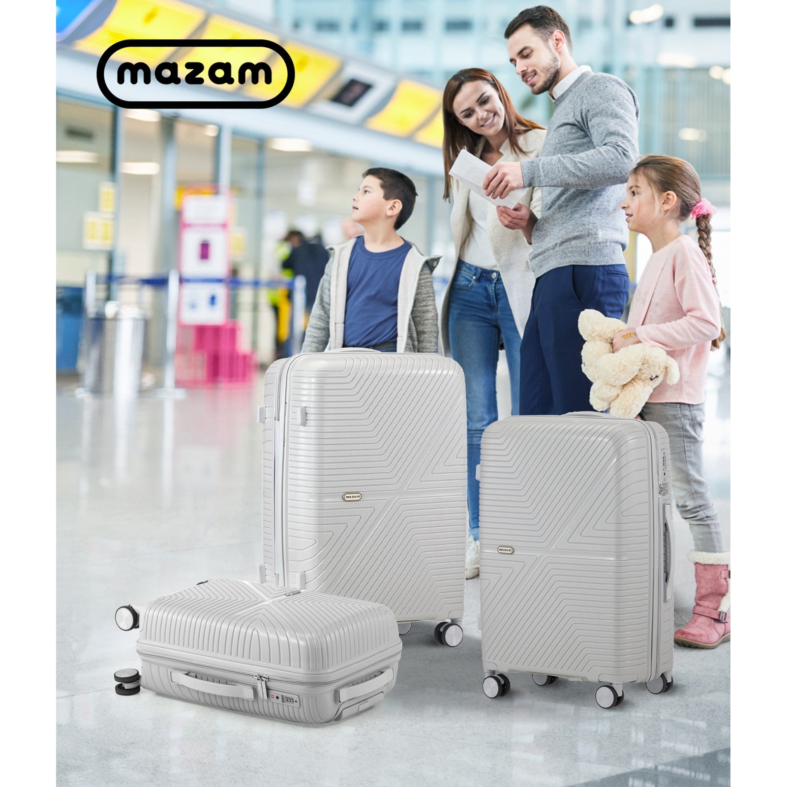 Mazam 3PCS Luggage Suitcase Trolley Set Travel Grey PP Case TSA Lock Storage - Sunyee