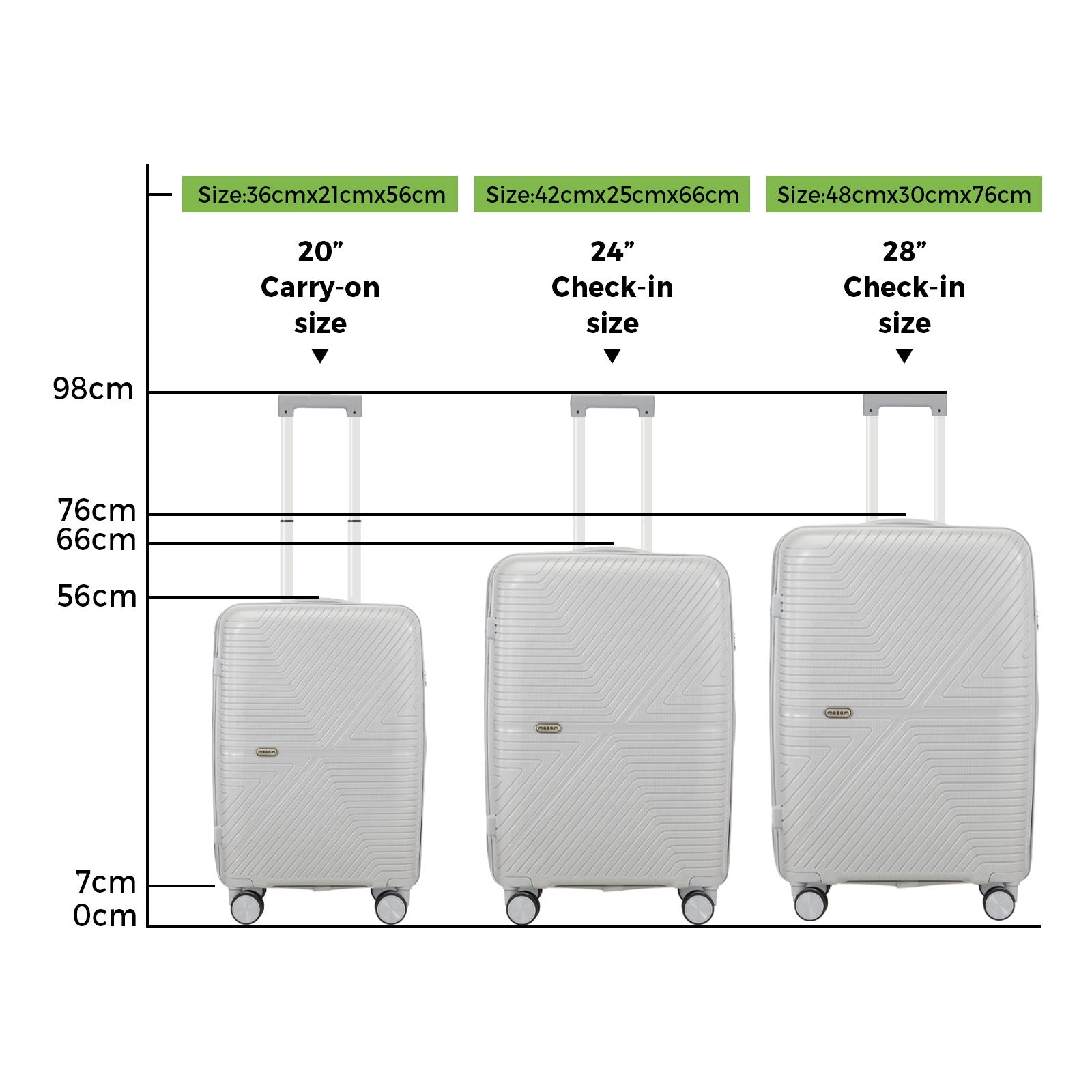 Mazam 3PCS Luggage Suitcase Trolley Set Travel Grey PP Case TSA Lock Storage - Sunyee