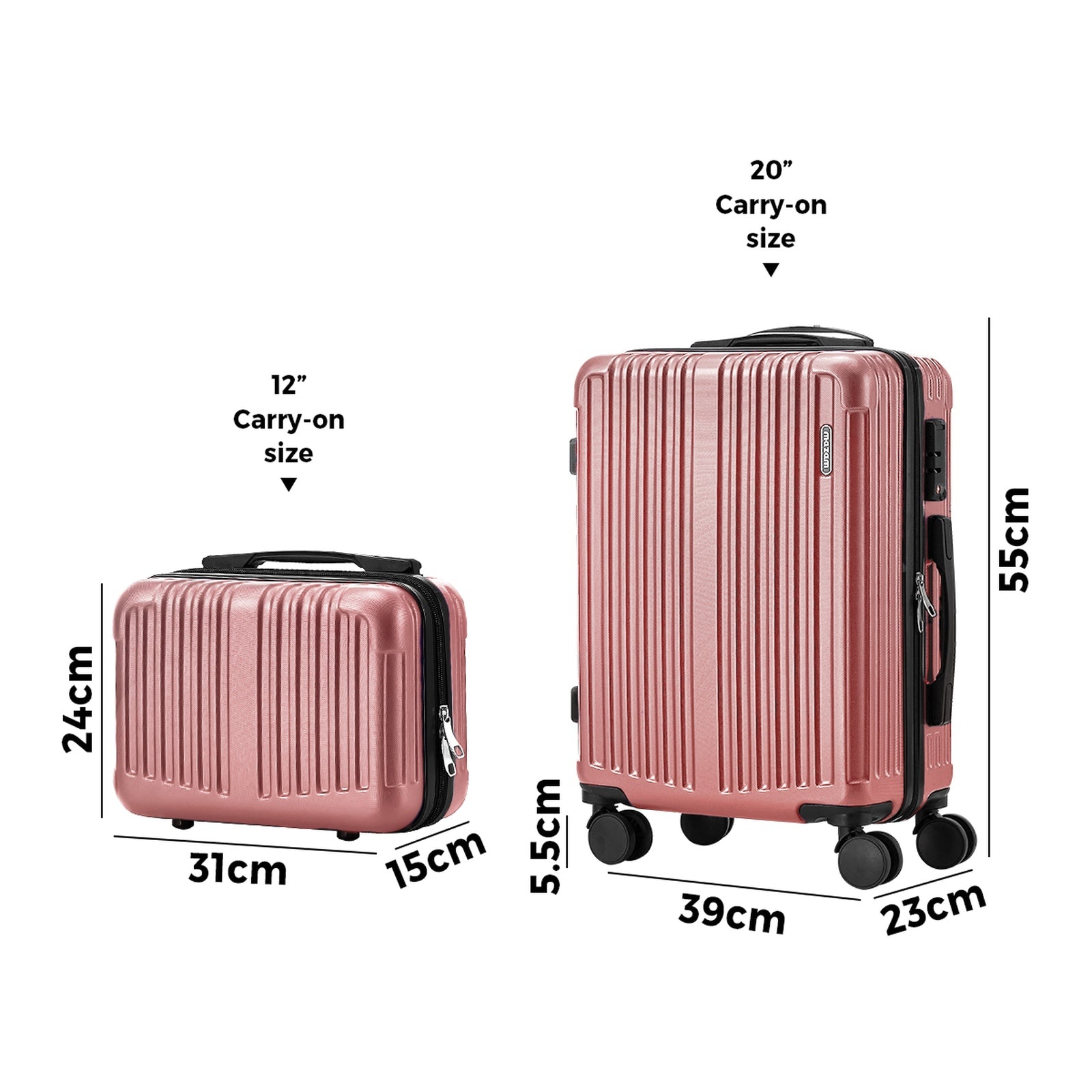 Mazam 2PCS Luggage Suitcase Trolley Set Carry On TSA Storage Hard Case Pink - Sunyee