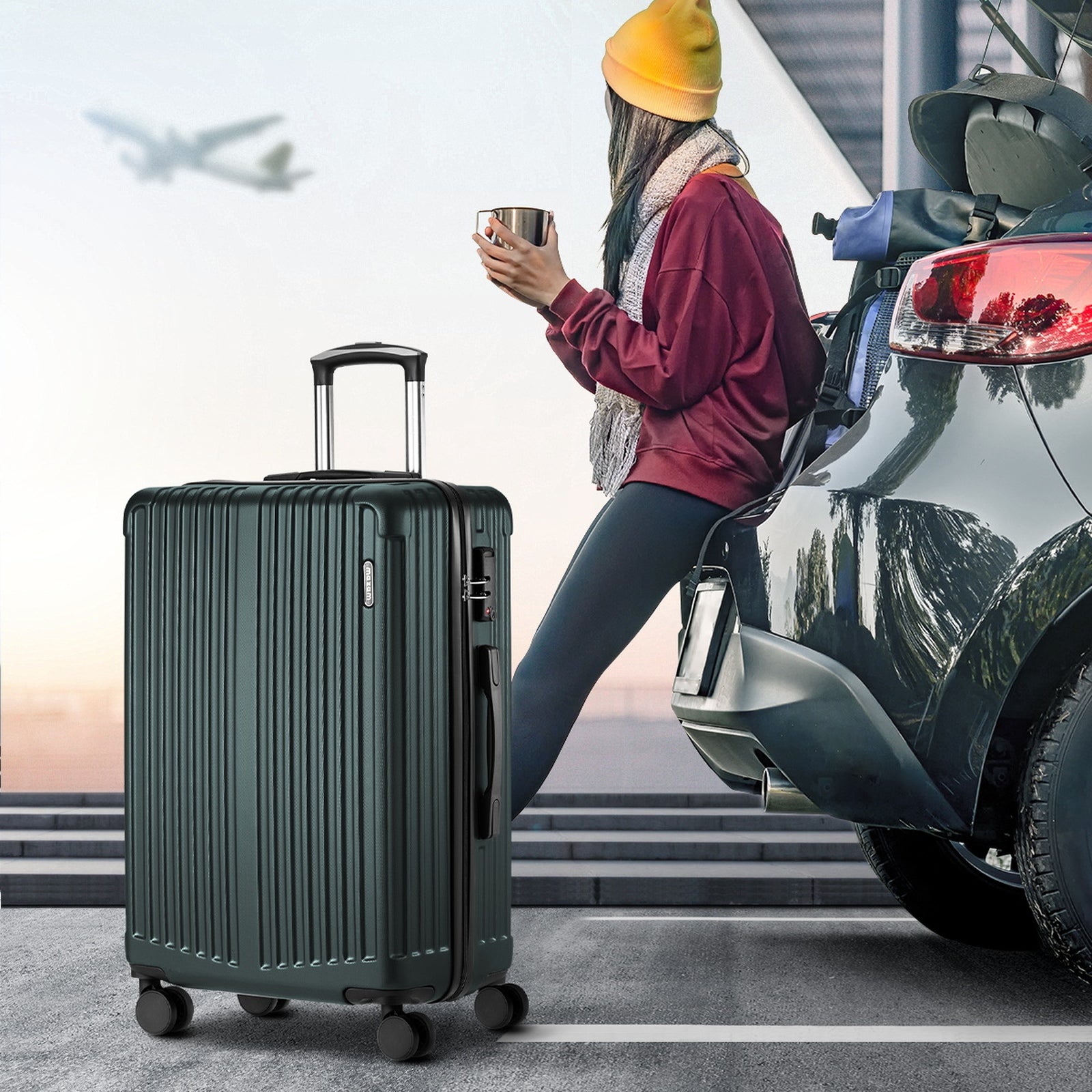 Mazam 3PCS Luggage Suitcase Trolley Set Travel TSA Lock Storage ABS Case Green
