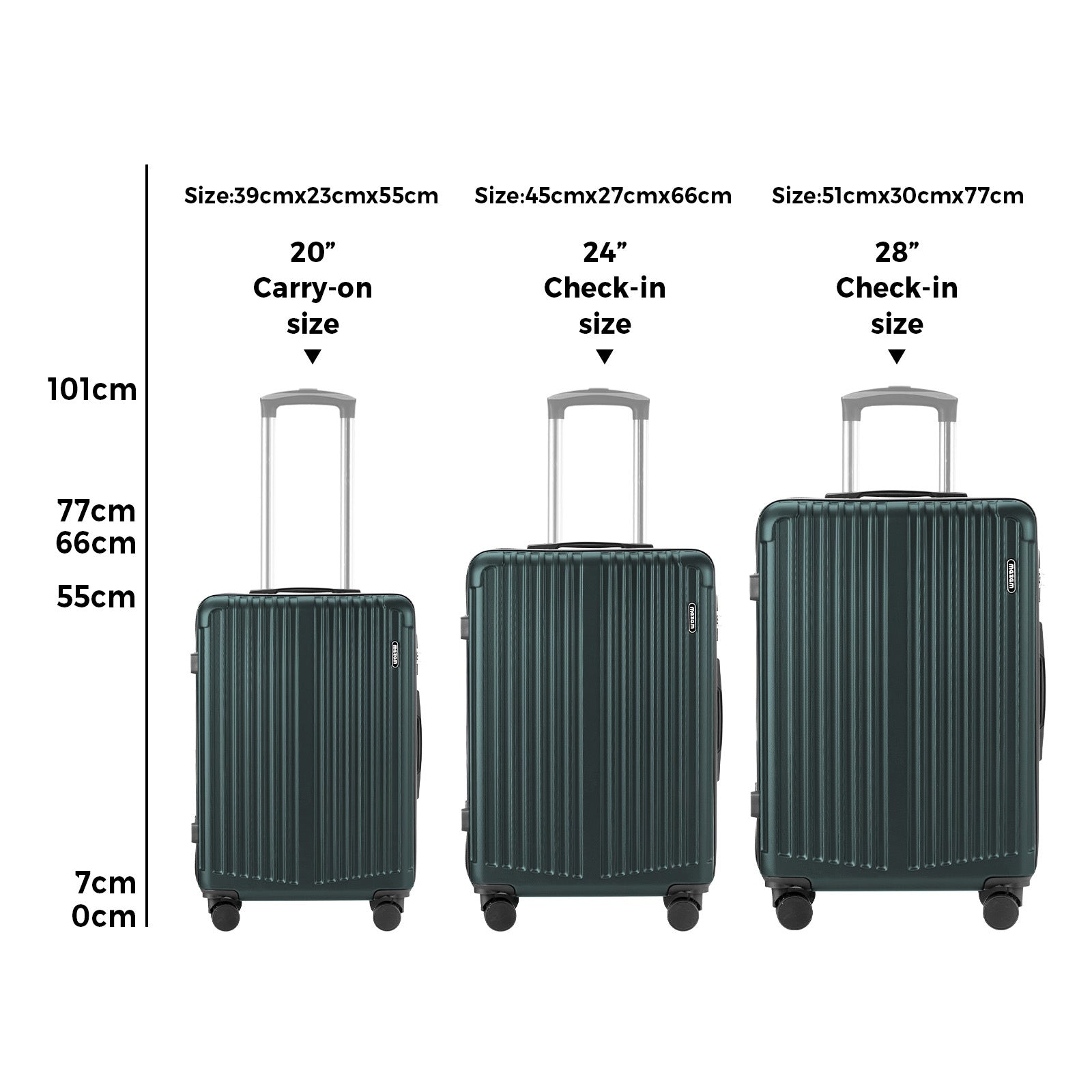 Mazam 3PCS Luggage Suitcase Trolley Set Travel TSA Lock Storage ABS Case Green