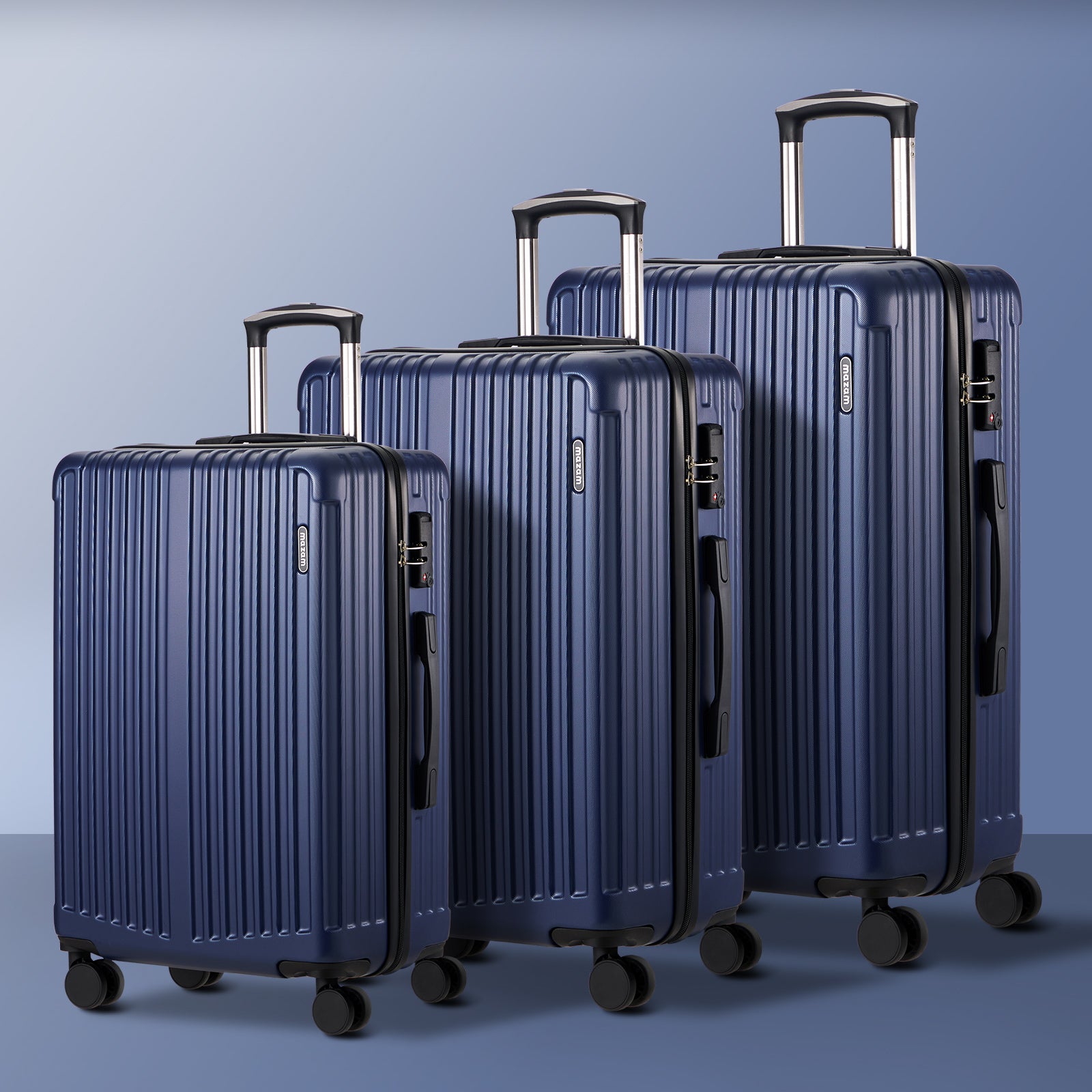 Mazam 3PCS Luggage Suitcase Trolley Set Travel TSA Lock Storage ABS Case Navy - Sunyee
