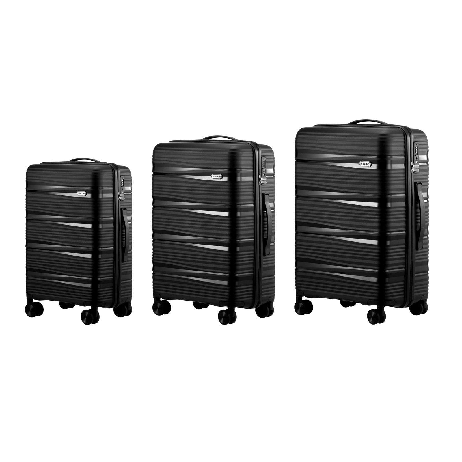 Mazam 3PCS Luggage Suitcase Trolley Set Travel PP Case TSA Lock Storage Black - Sunyee