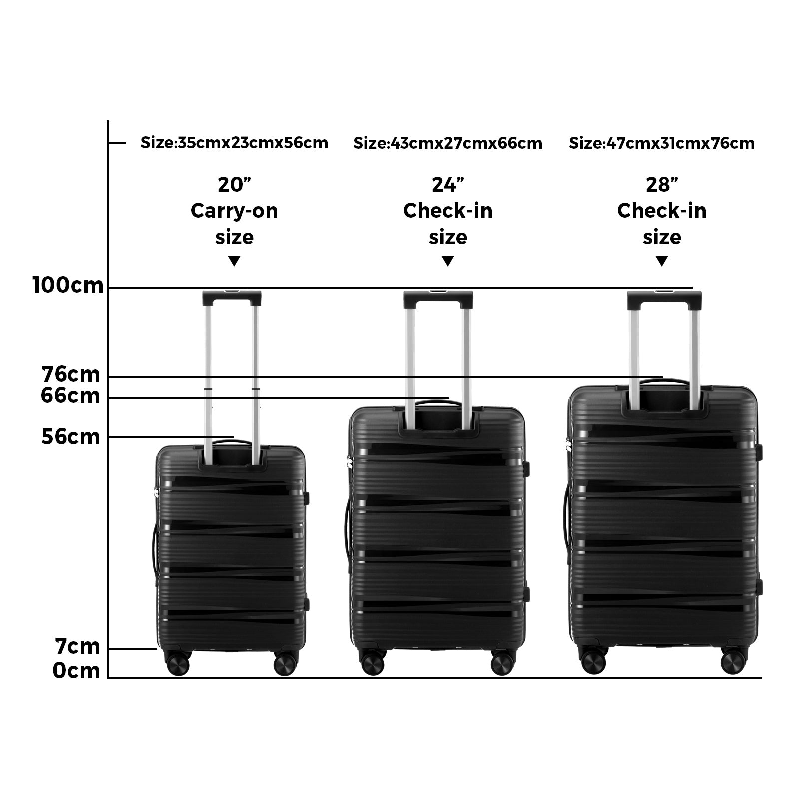 Mazam 3PCS Luggage Suitcase Trolley Set Travel PP Case TSA Lock Storage Black - Sunyee