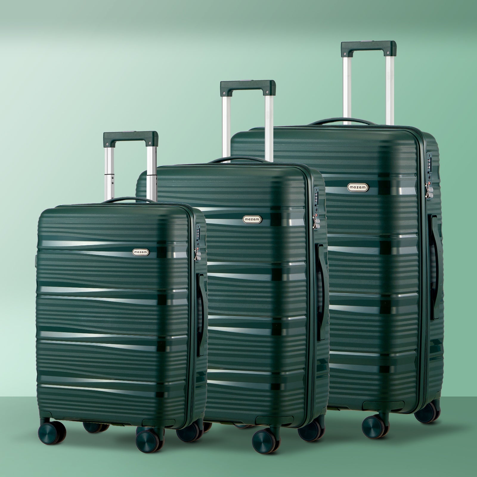 Mazam 3PCS Luggage Suitcase Trolley Set Travel PP Case TSA Lock Storage Green - Sunyee