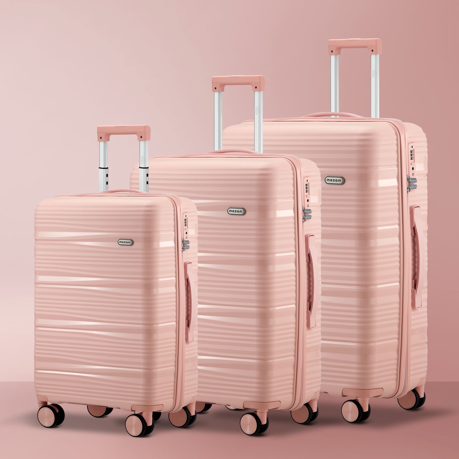 Mazam 3PCS Luggage Suitcase Trolley Set Travel PP Case TSA Lock Storage Pink - Sunyee