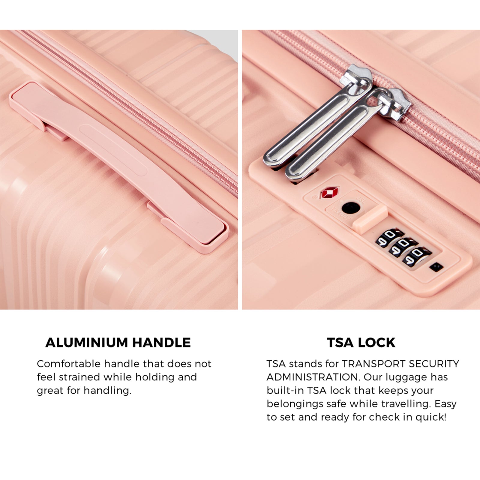 Mazam 3PCS Luggage Suitcase Trolley Set Travel PP Case TSA Lock Storage Pink - Sunyee