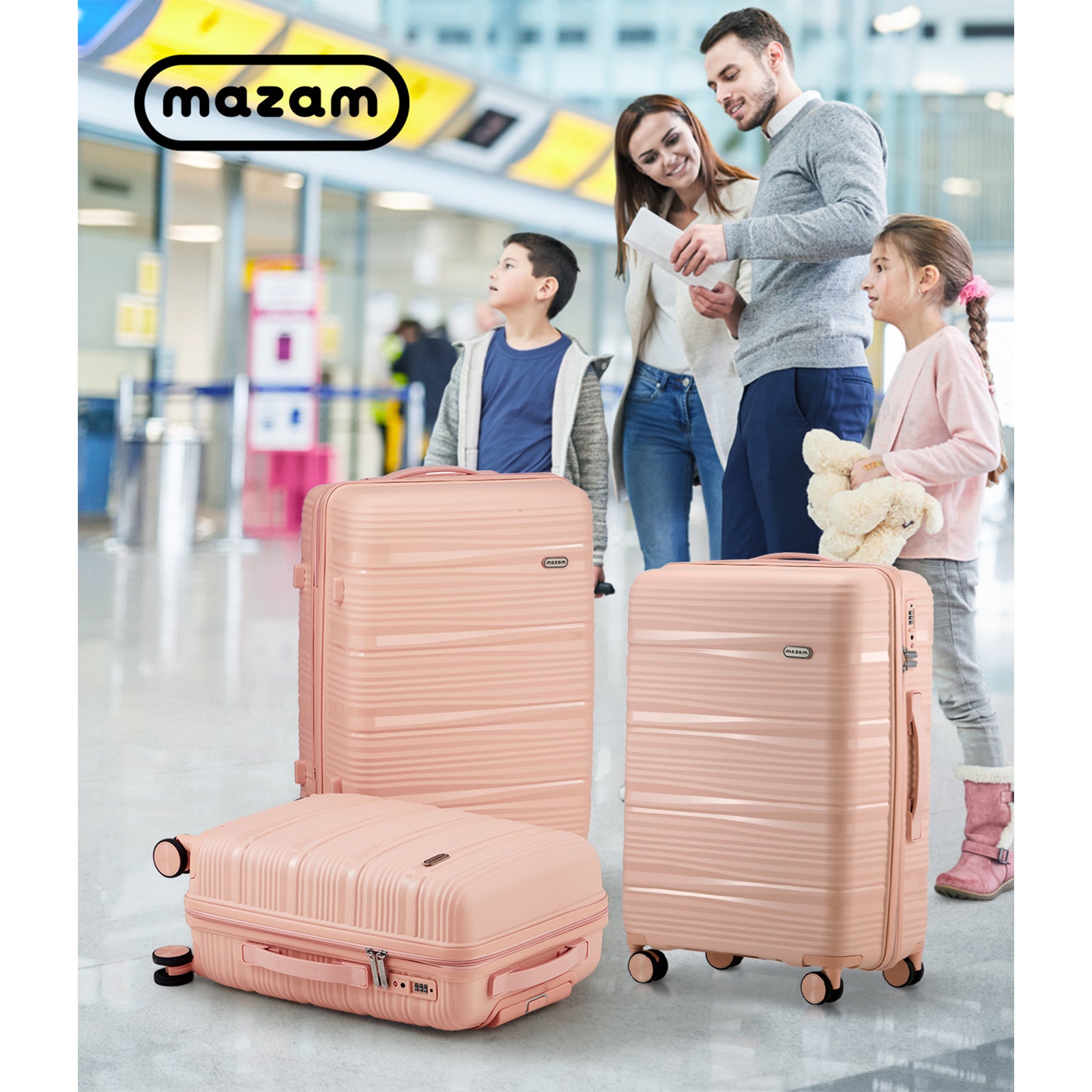 Mazam 3PCS Luggage Suitcase Trolley Set Travel PP Case TSA Lock Storage Pink - Sunyee