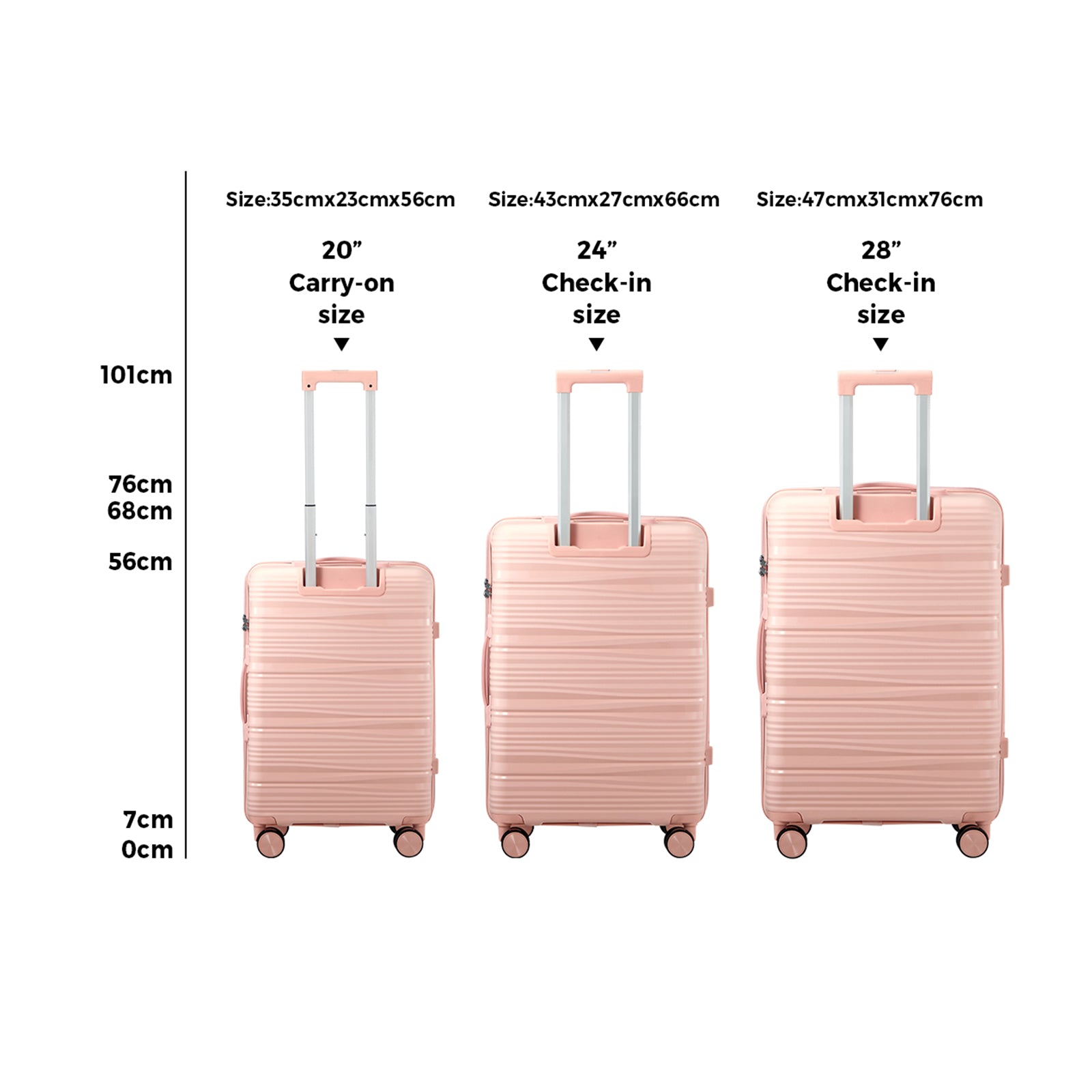 Mazam 3PCS Luggage Suitcase Trolley Set Travel PP Case TSA Lock Storage Pink - Sunyee
