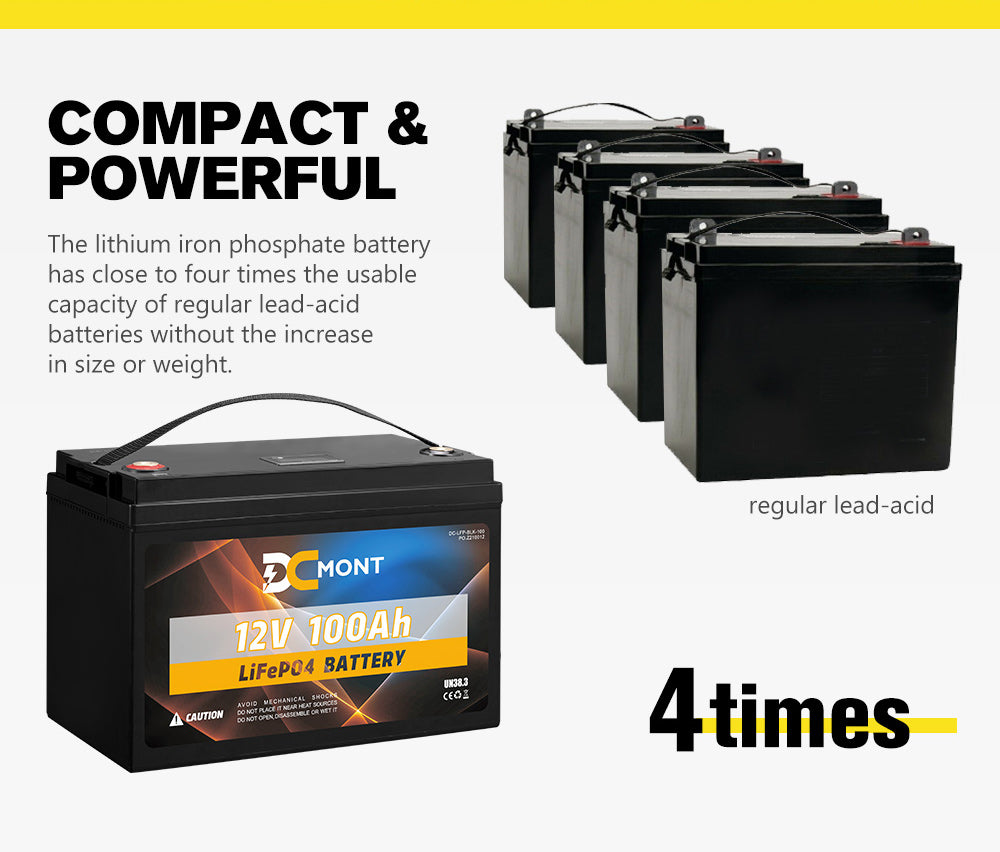DC MONT 100Ah 12V Lithium Battery LiFePO4 Phosphate Deep Cycle Rechargeable - Sunyee