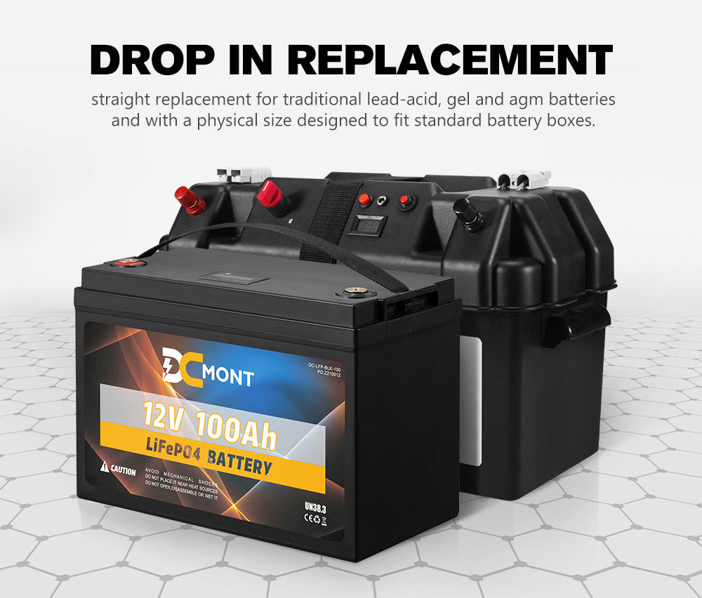 DC MONT 100Ah 12V Lithium Battery LiFePO4 Phosphate Deep Cycle Rechargeable - Sunyee