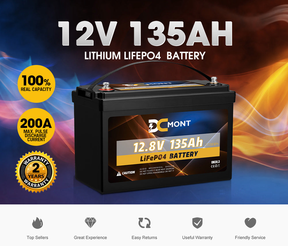 DC MONT 12V 135Ah Lithium Battery LiFePO4 Phosphate Deep Cycle Rechargeable - Sunyee