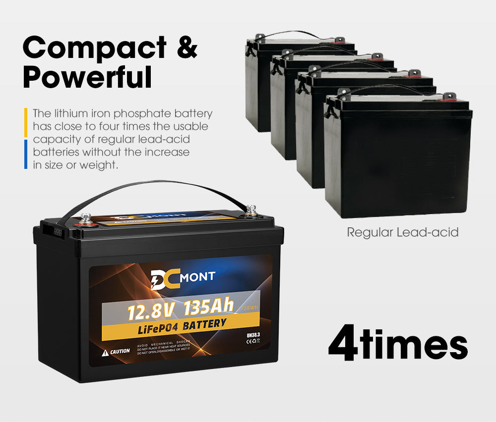 DC MONT 12V 135Ah Lithium Battery LiFePO4 Phosphate Deep Cycle Rechargeable - Sunyee