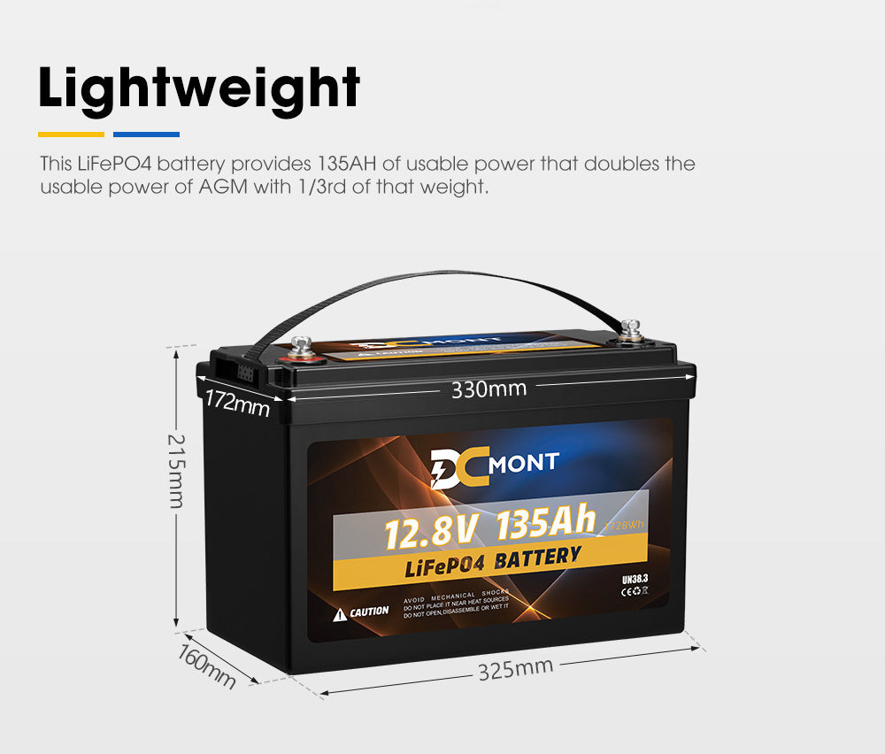 DC MONT 12V 135Ah Lithium Battery LiFePO4 Phosphate Deep Cycle Rechargeable - Sunyee