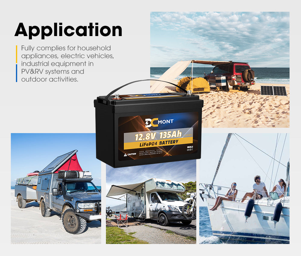 DC MONT 12V 135Ah Lithium Battery LiFePO4 Phosphate Deep Cycle Rechargeable - Sunyee