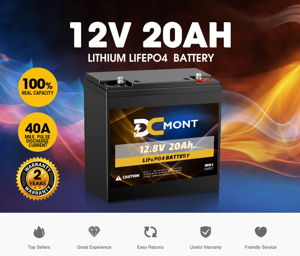 DC MONT 12V 20Ah Lithium Battery LiFePO4 Phosphate Deep Cycle Rechargeable - Sunyee