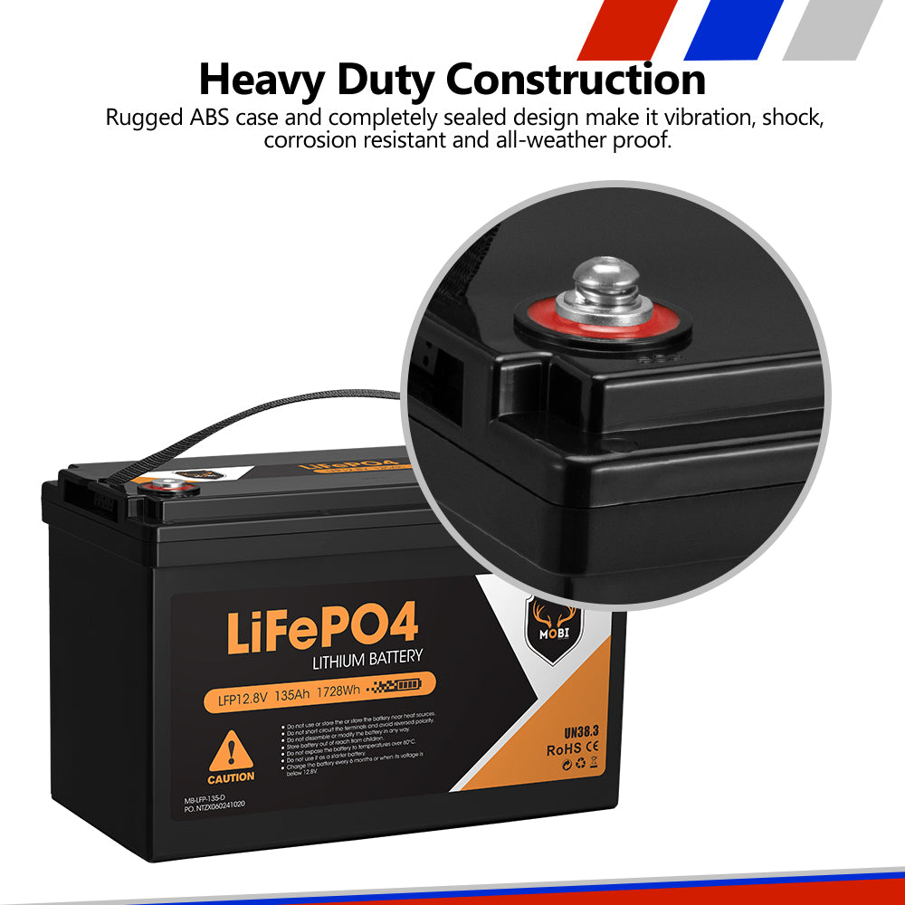 Mobi 12V 135AH Lithium Iron Phosphate Battery LiFePO4 Deep Cycle - Sunyee