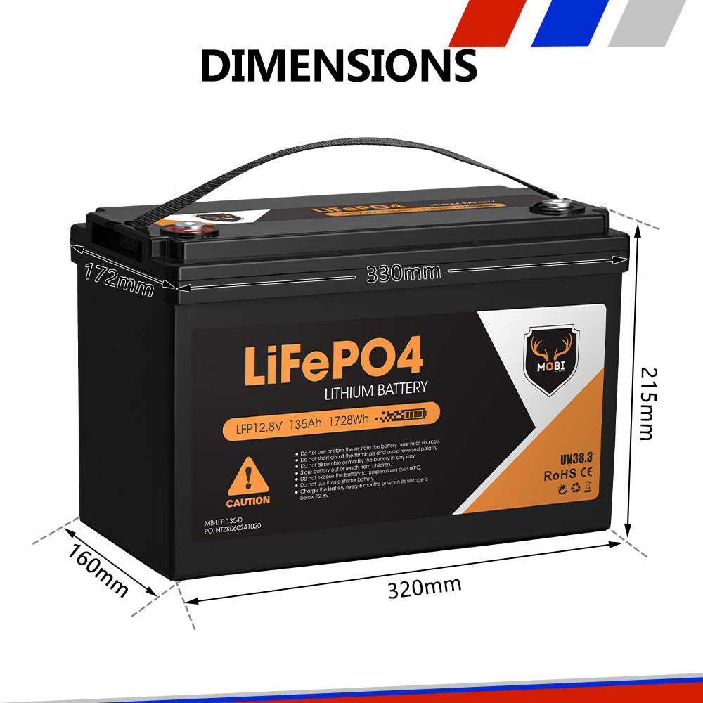 Mobi 12V 135AH Lithium Iron Phosphate Battery LiFePO4 Deep Cycle - Sunyee