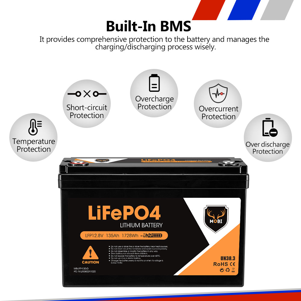 Mobi 12V 135AH Lithium Iron Phosphate Battery LiFePO4 Deep Cycle - Sunyee