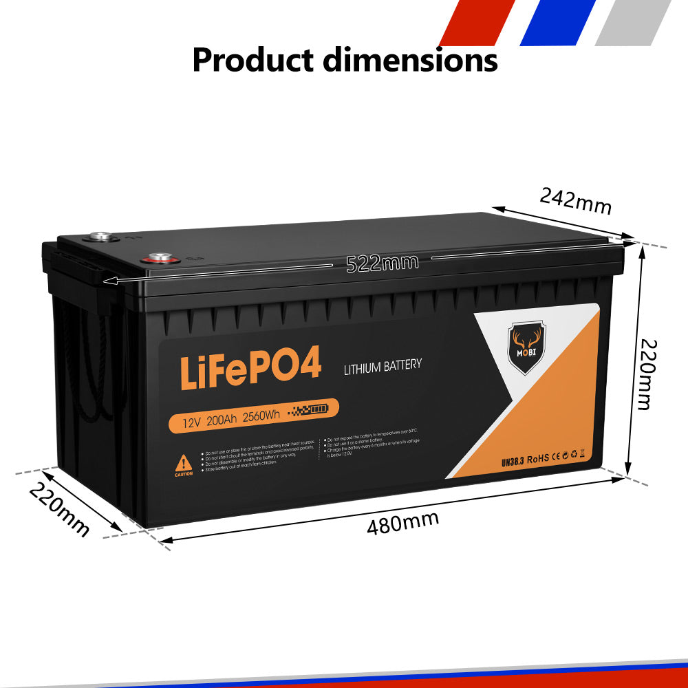 Mobi 12V 200AH Lithium Iron Phosphate Battery LiFePO4 Deep Cycle - Sunyee