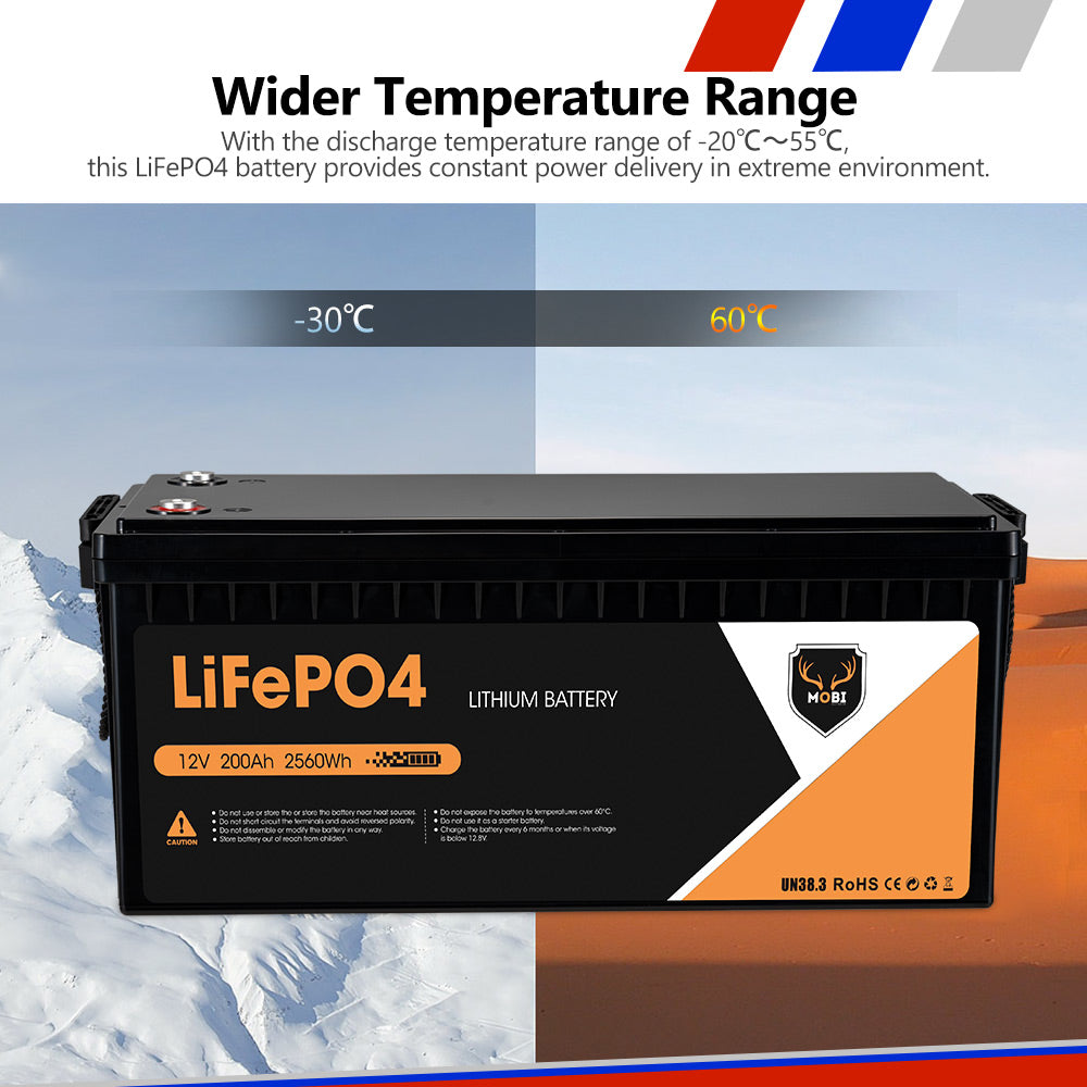 Mobi 12V 200AH Lithium Iron Phosphate Battery LiFePO4 Deep Cycle - Sunyee