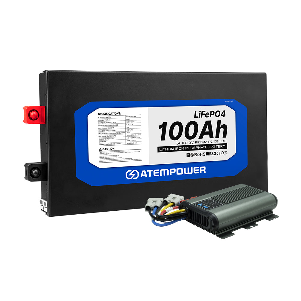Atem Power 12V 100Ah Slimline Lithium Battery + 12V 25A DC to DC Battery Charger - Sunyee