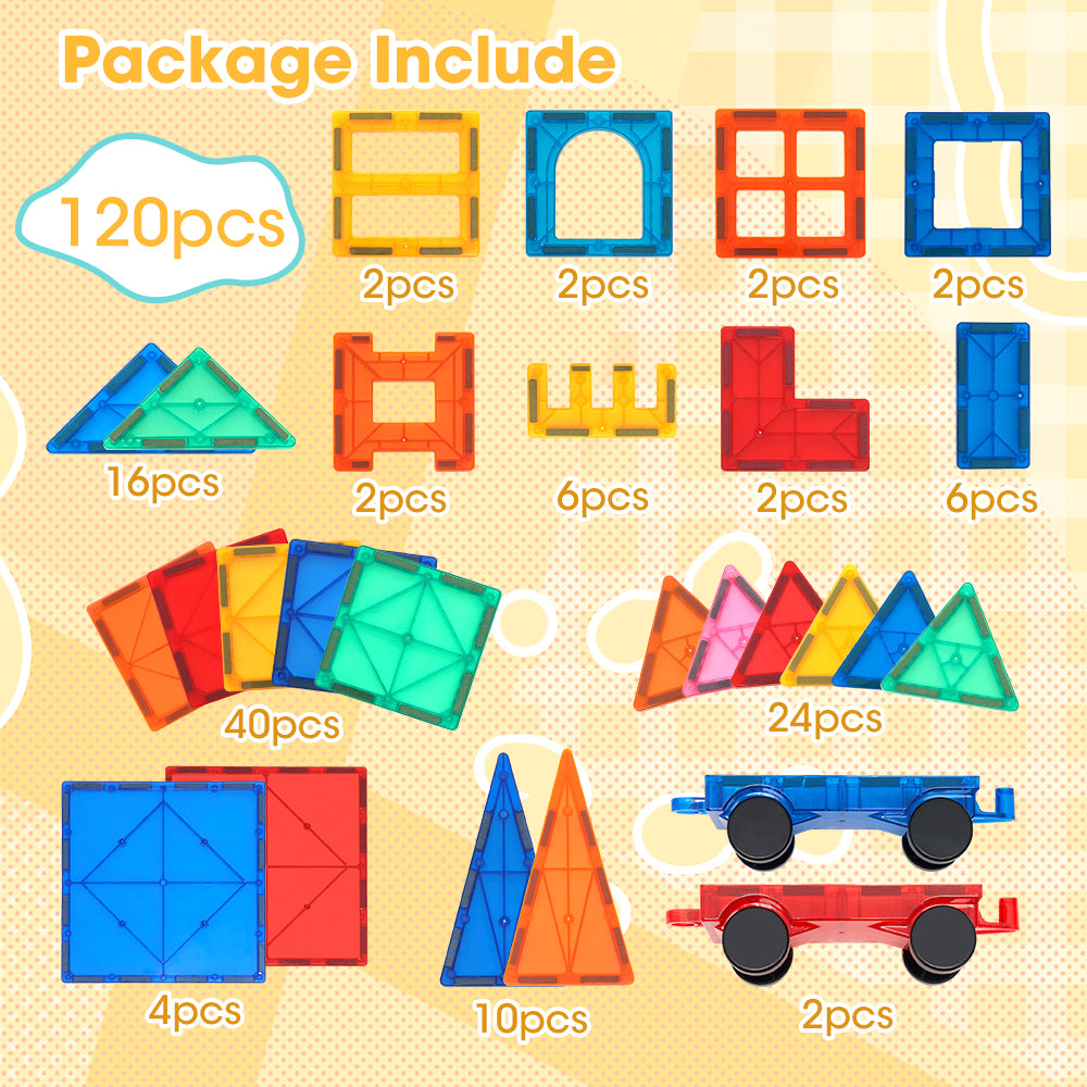 Playpals 120PCS Kids Magnetic Tiles Blocks Building Educational Toys Child Gift - Sunyee