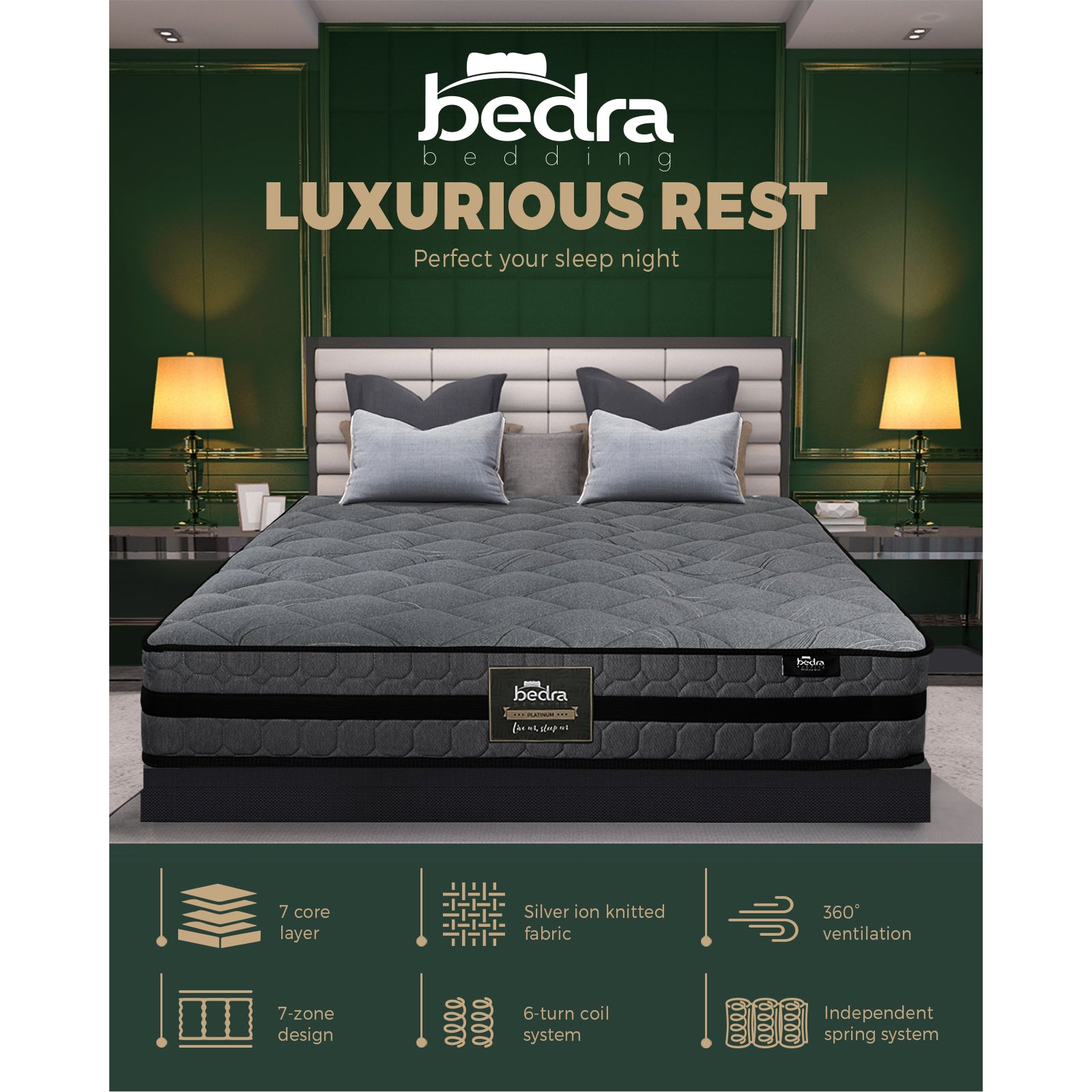 Bedra Double Mattress Bed Mattress 3D Mesh Fabric Firm Foam Spring 22cm 7 zone - Sunyee