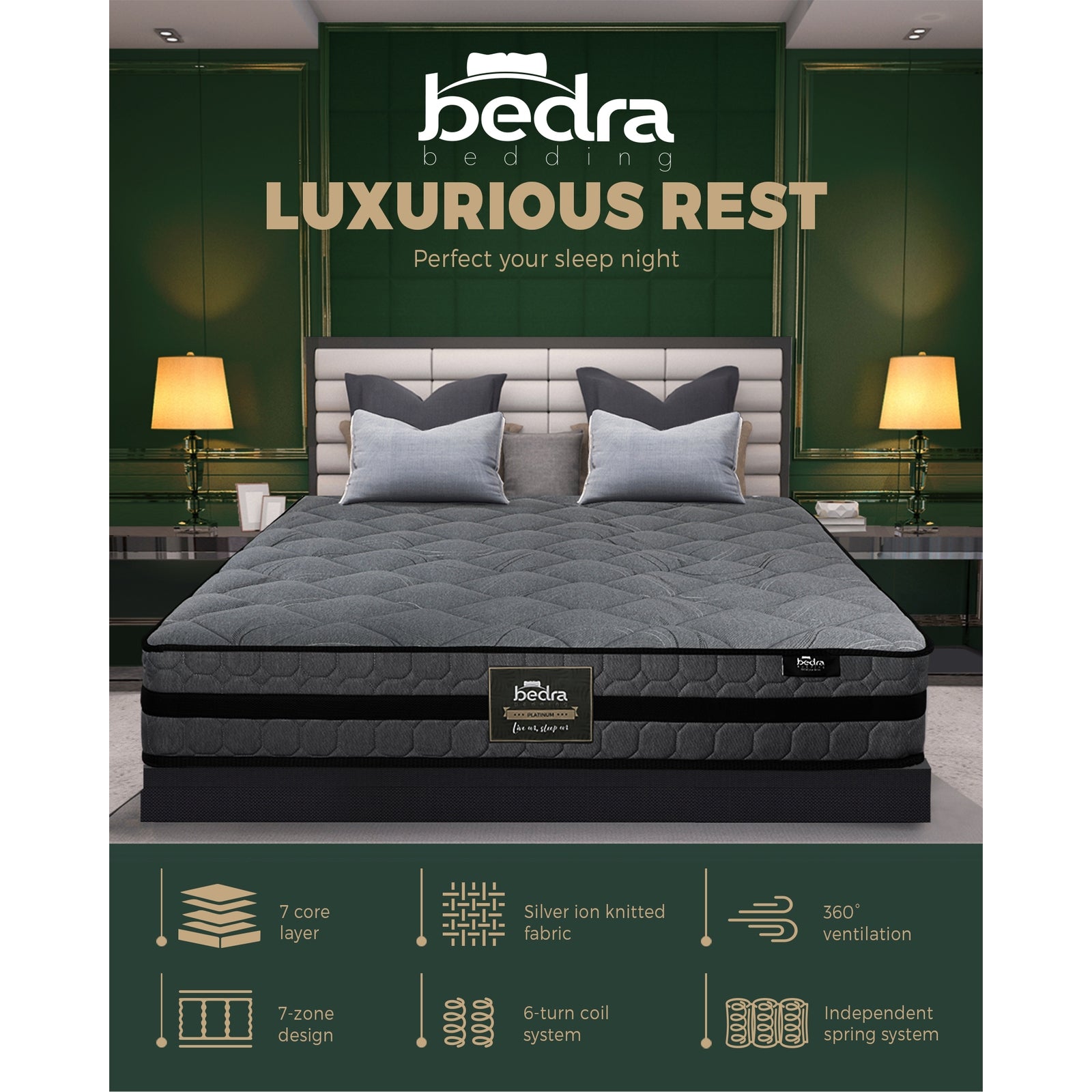 Bedra King Mattress Bed Mattress 3D Mesh Fabric Firm Foam Spring 22cm 7-Zone - Sunyee