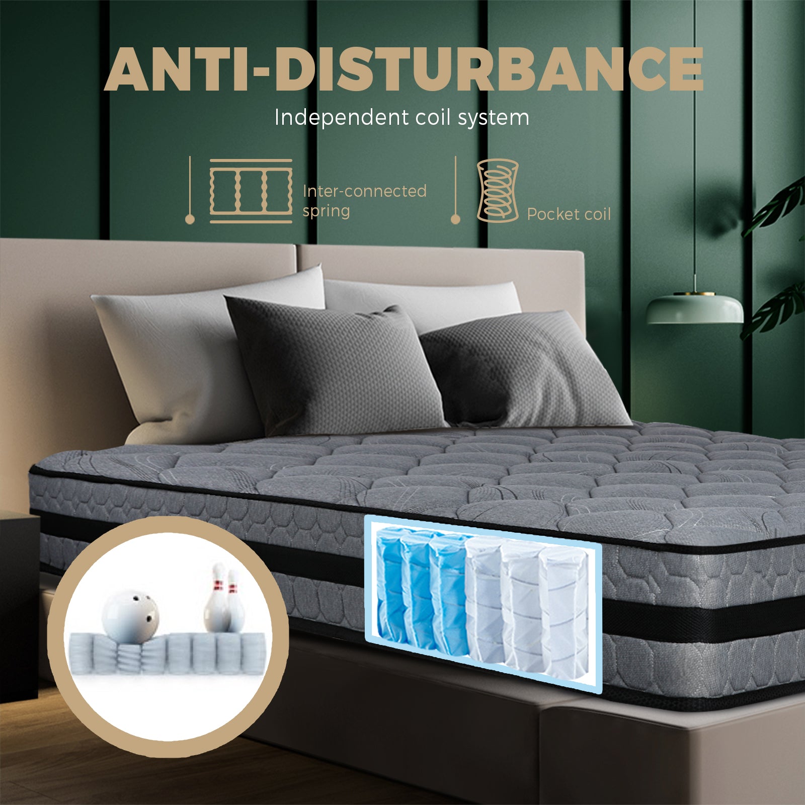 Bedra Single Mattress Bed Mattress 3D Mesh Fabric Firm Foam Spring 22cm 7-Zone - Sunyee